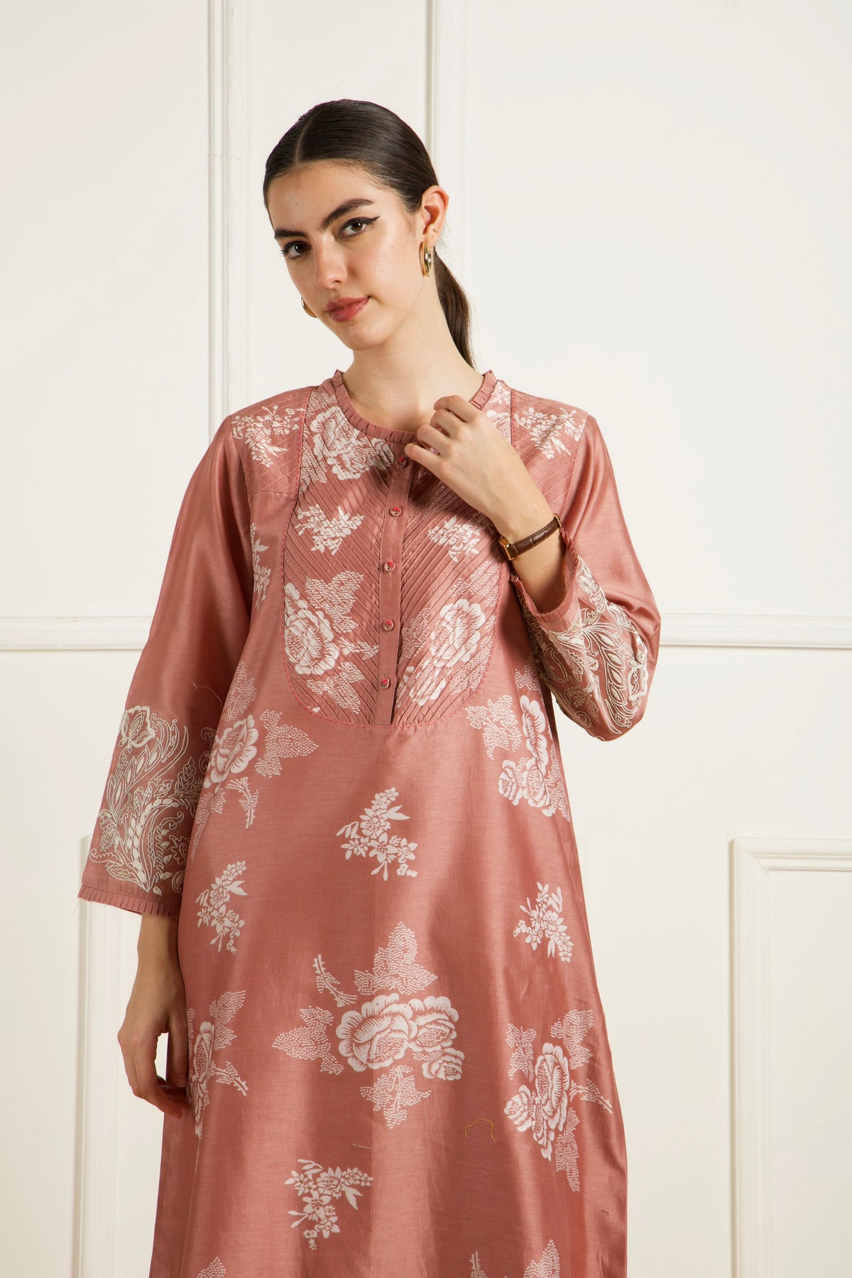 Almond Discharge Print Tunic With Pants