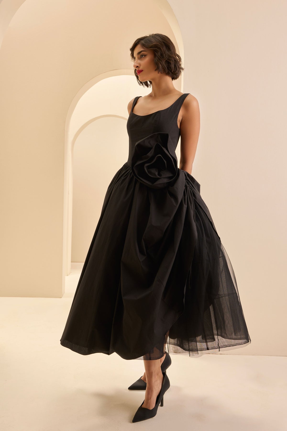Black U-Neck Midi