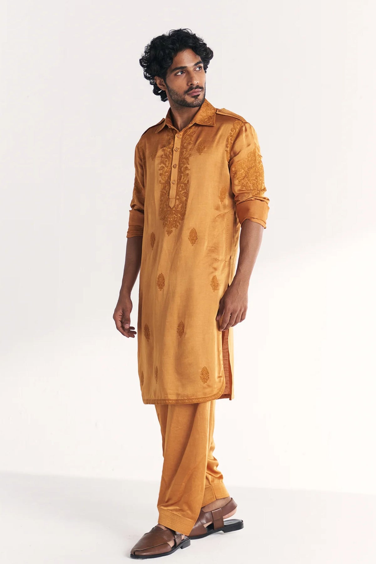 Nazir Mustard Pathani Kurta Set
