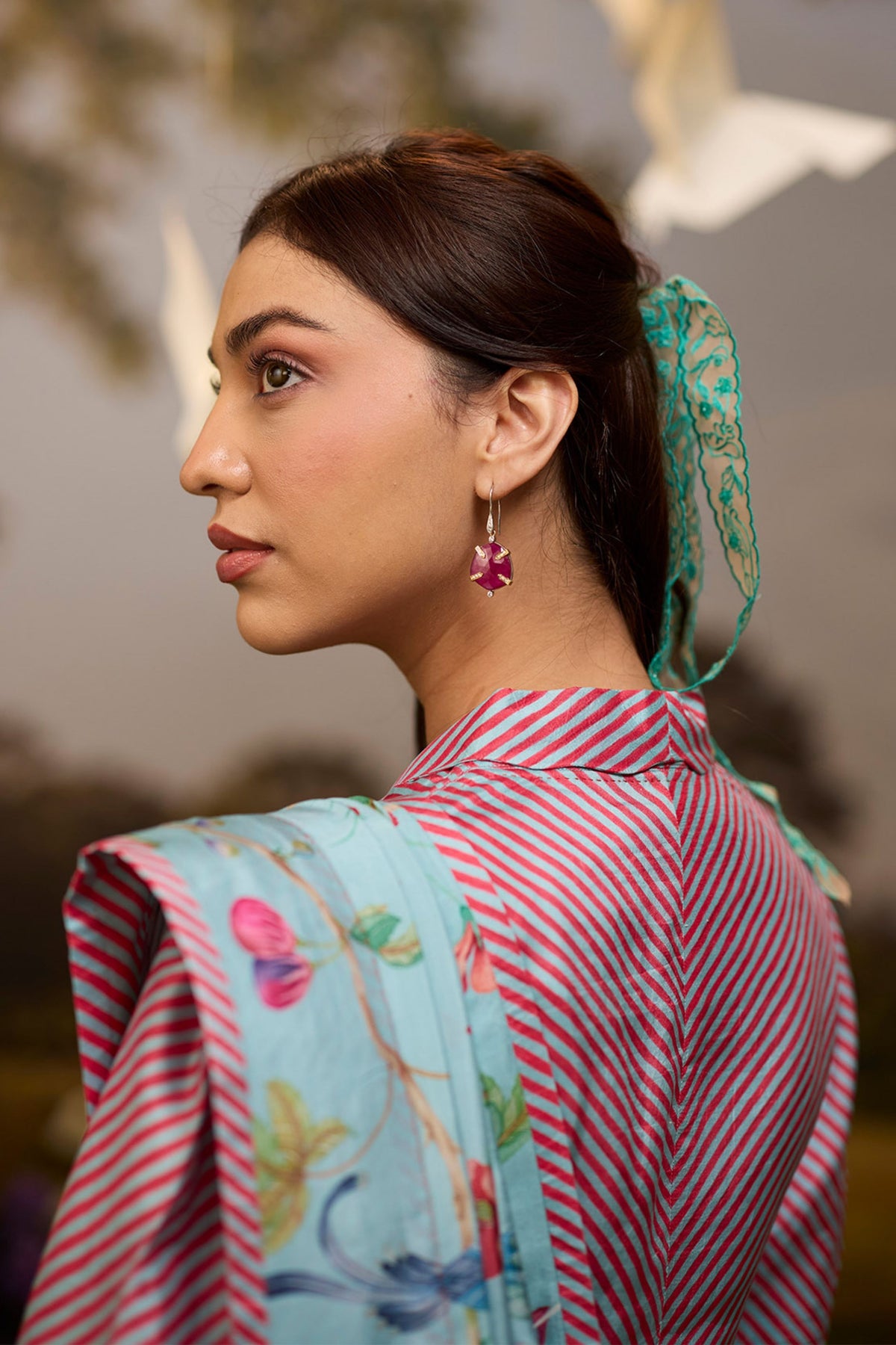 Dappled Red Blue Striped Blouse