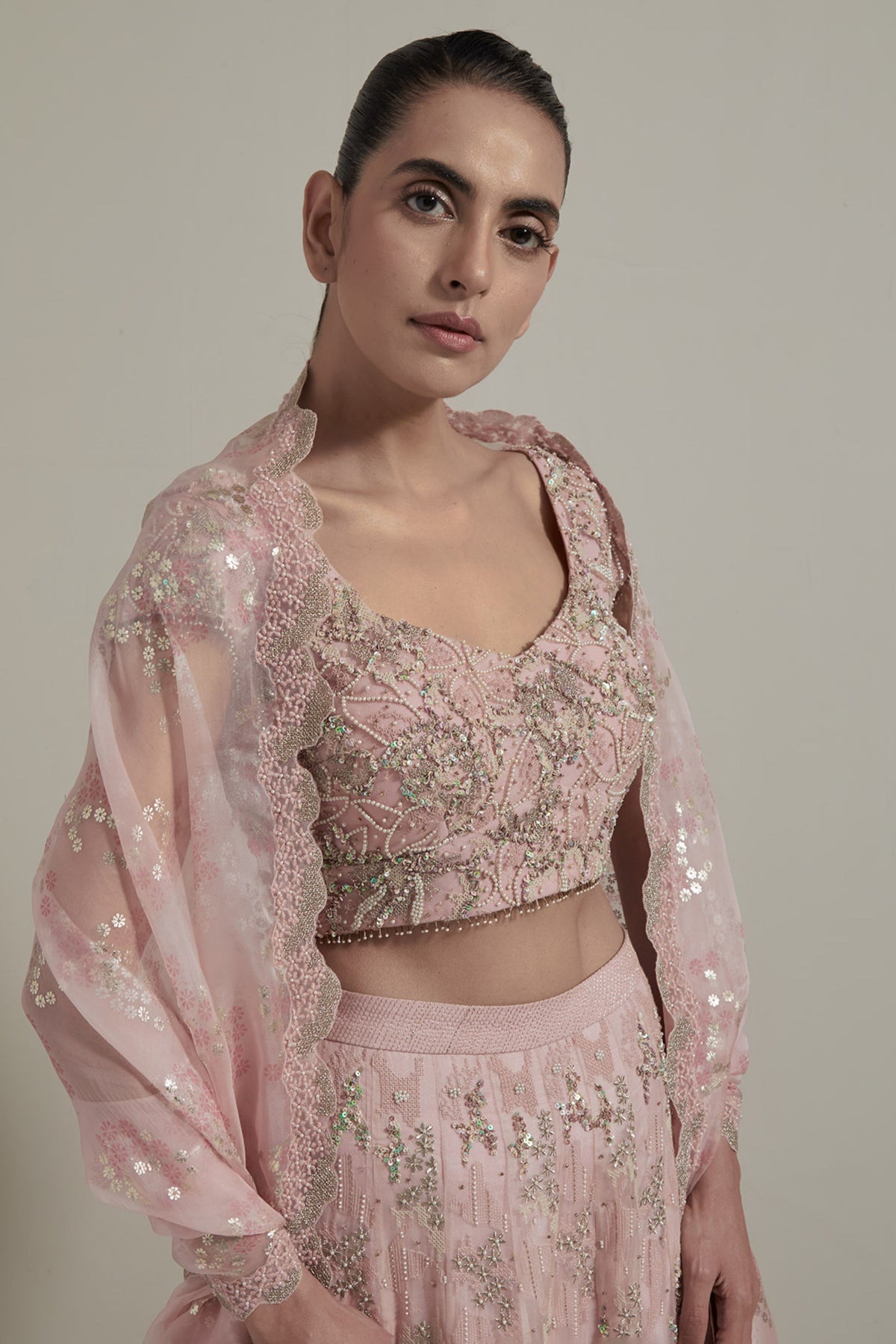 Pink Embroidered Lehenga Set