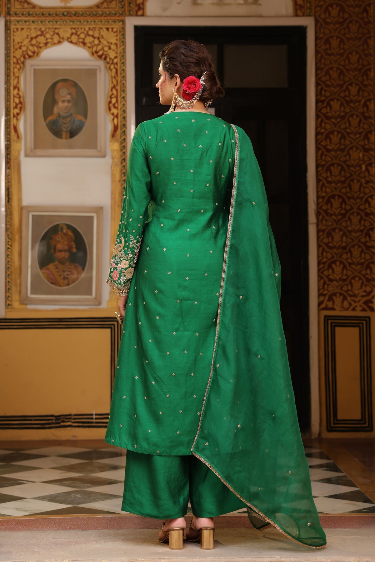 Green Ahista Mayur Kurta Set