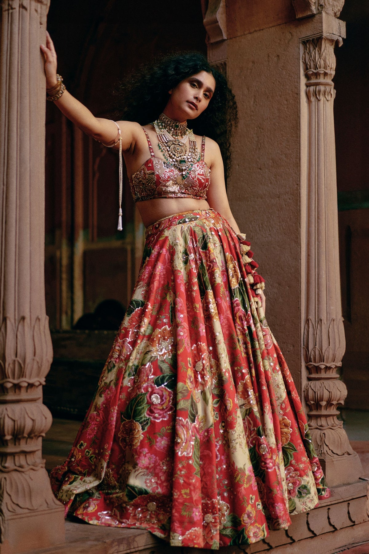 Red Map Printed Lehenga Set