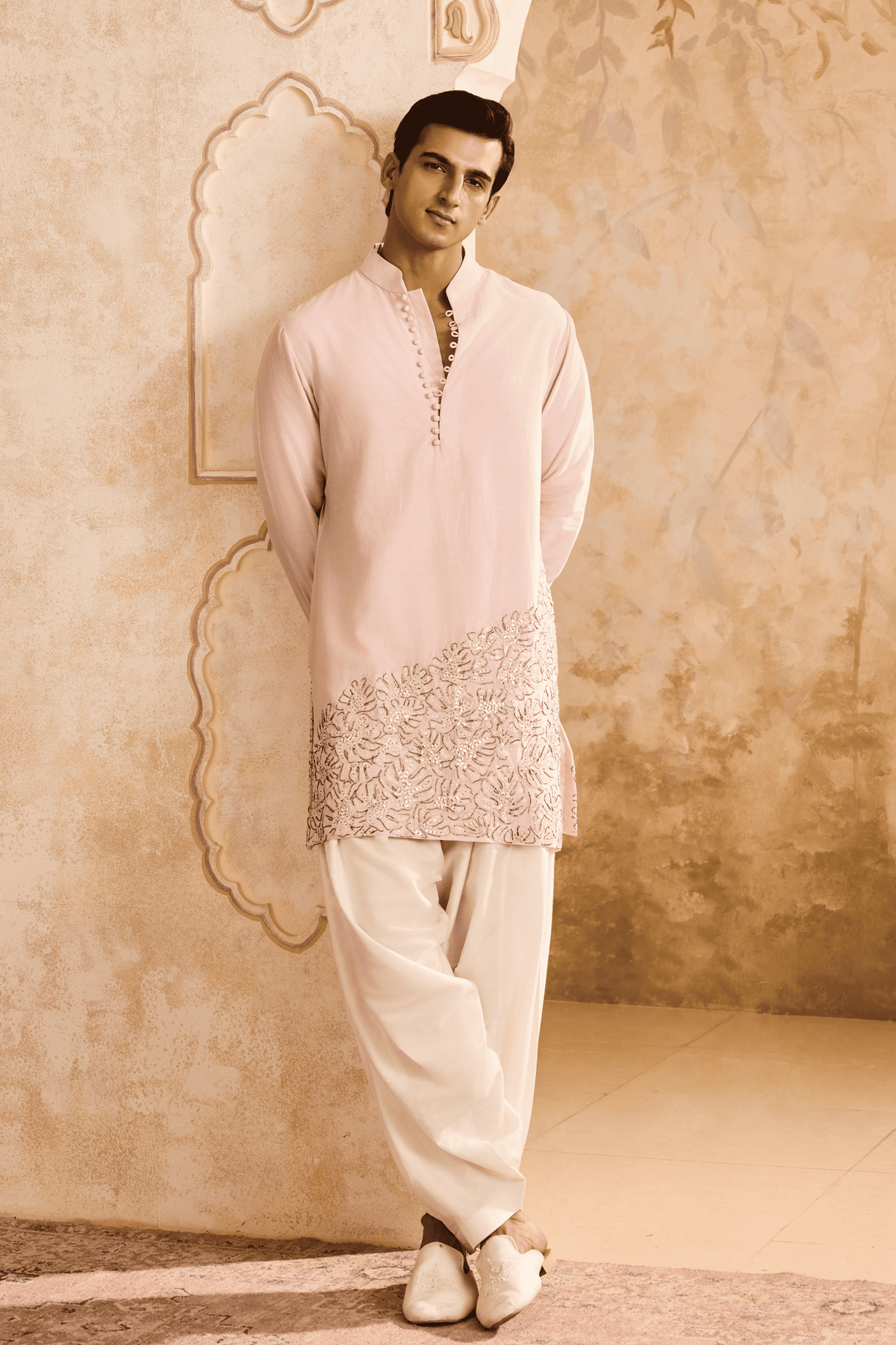 Embroidered Pink Applique Kurta Set