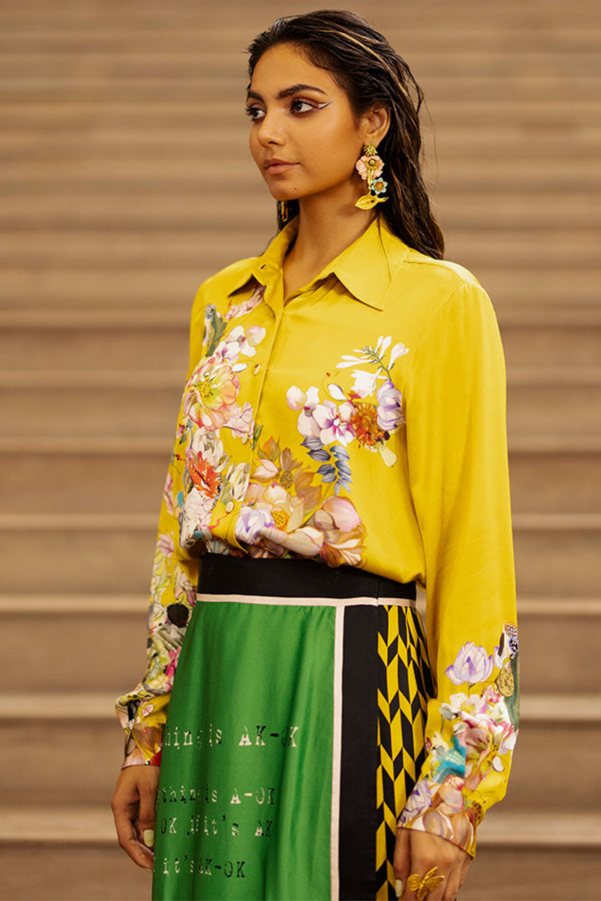 Floral Print Shirt With Wrap Skirt