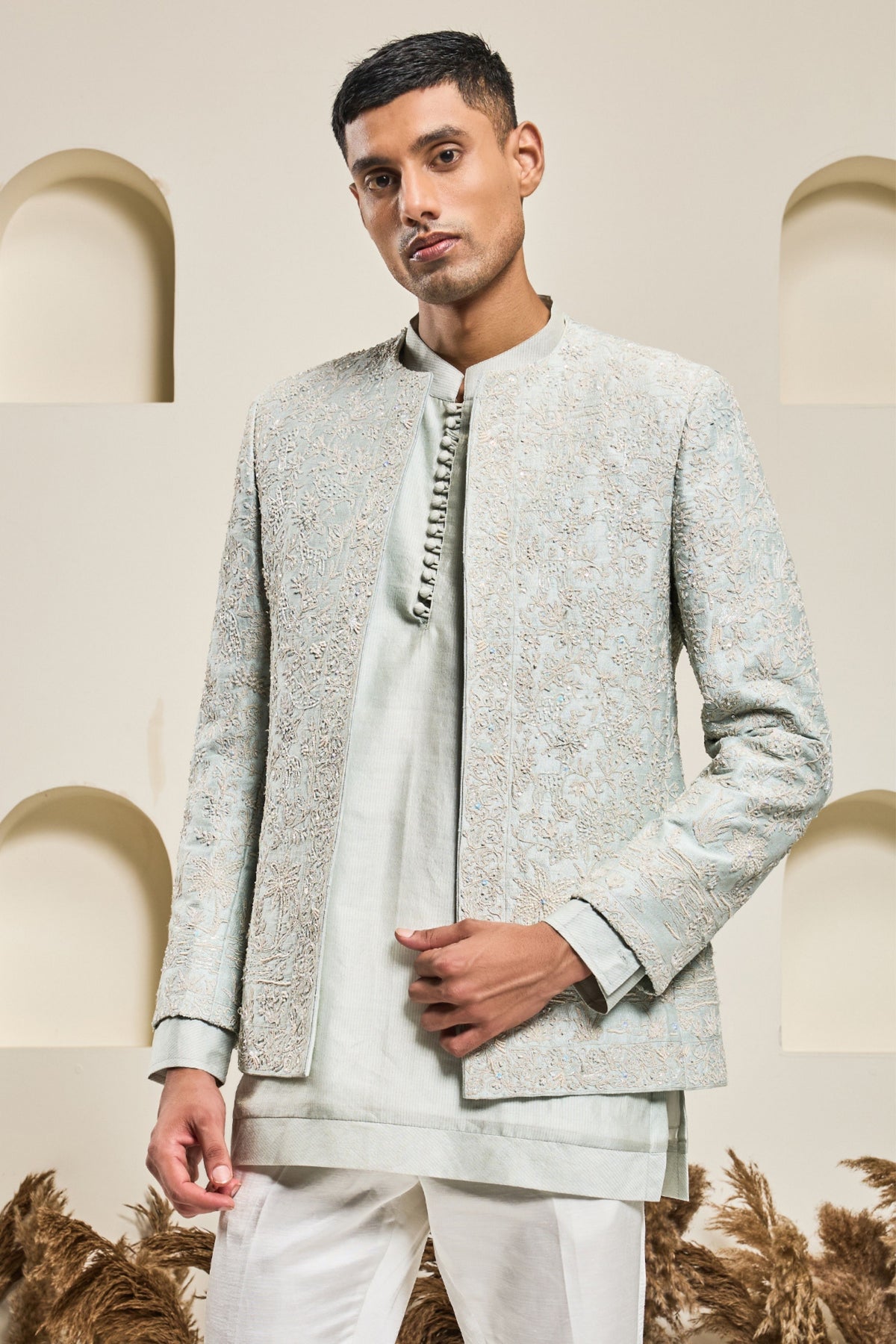 Open Ice Blue Bandhgala Set