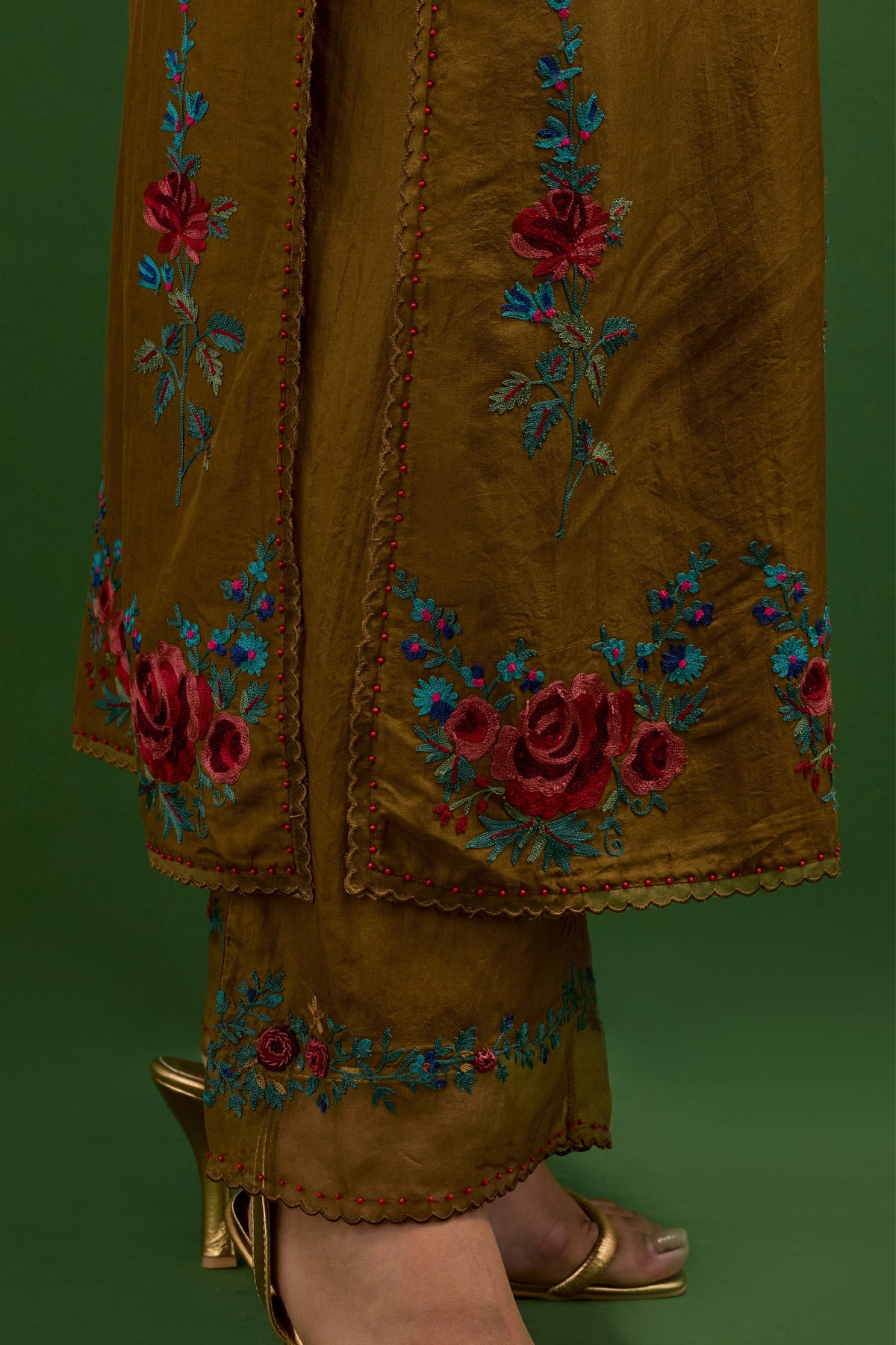 Golden Olive Slit Kurta Set