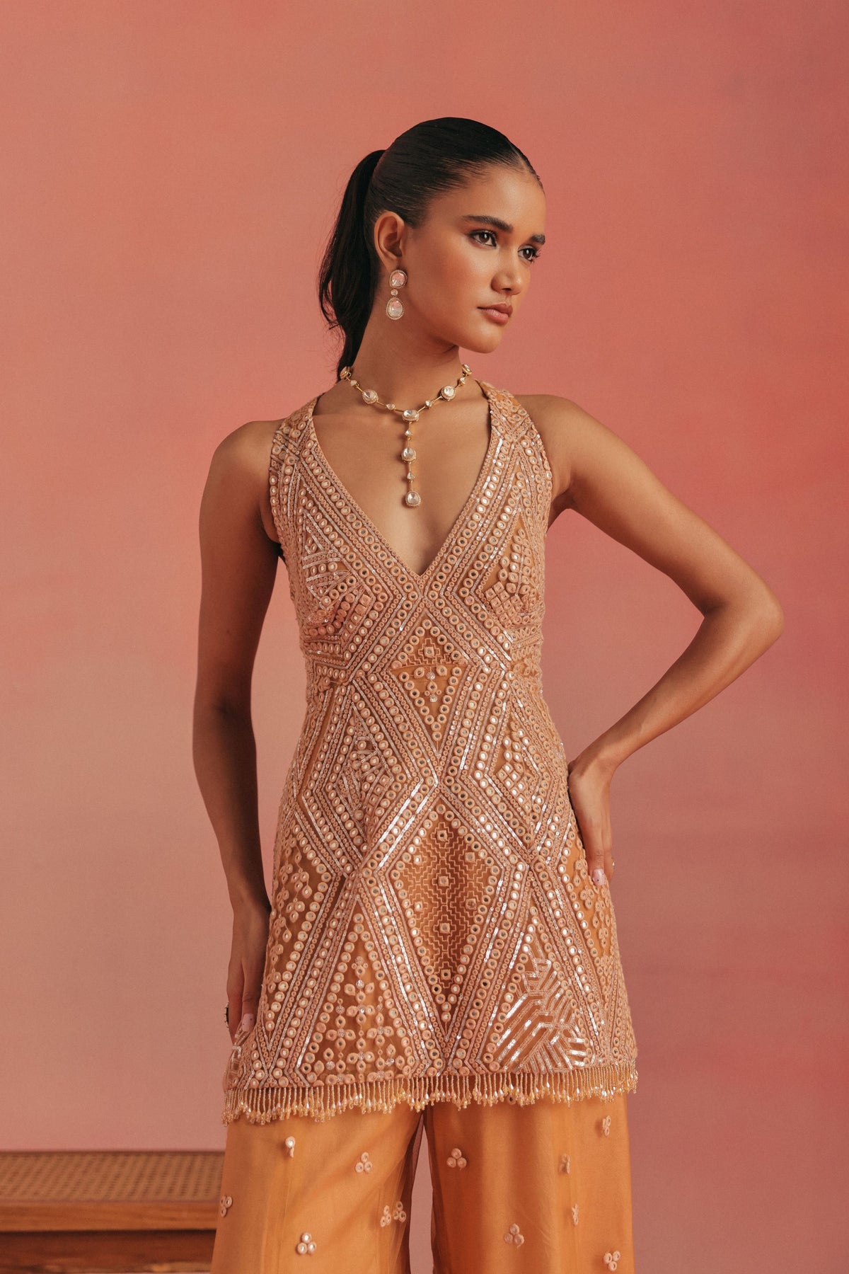 Backless Peplum Sharara Set