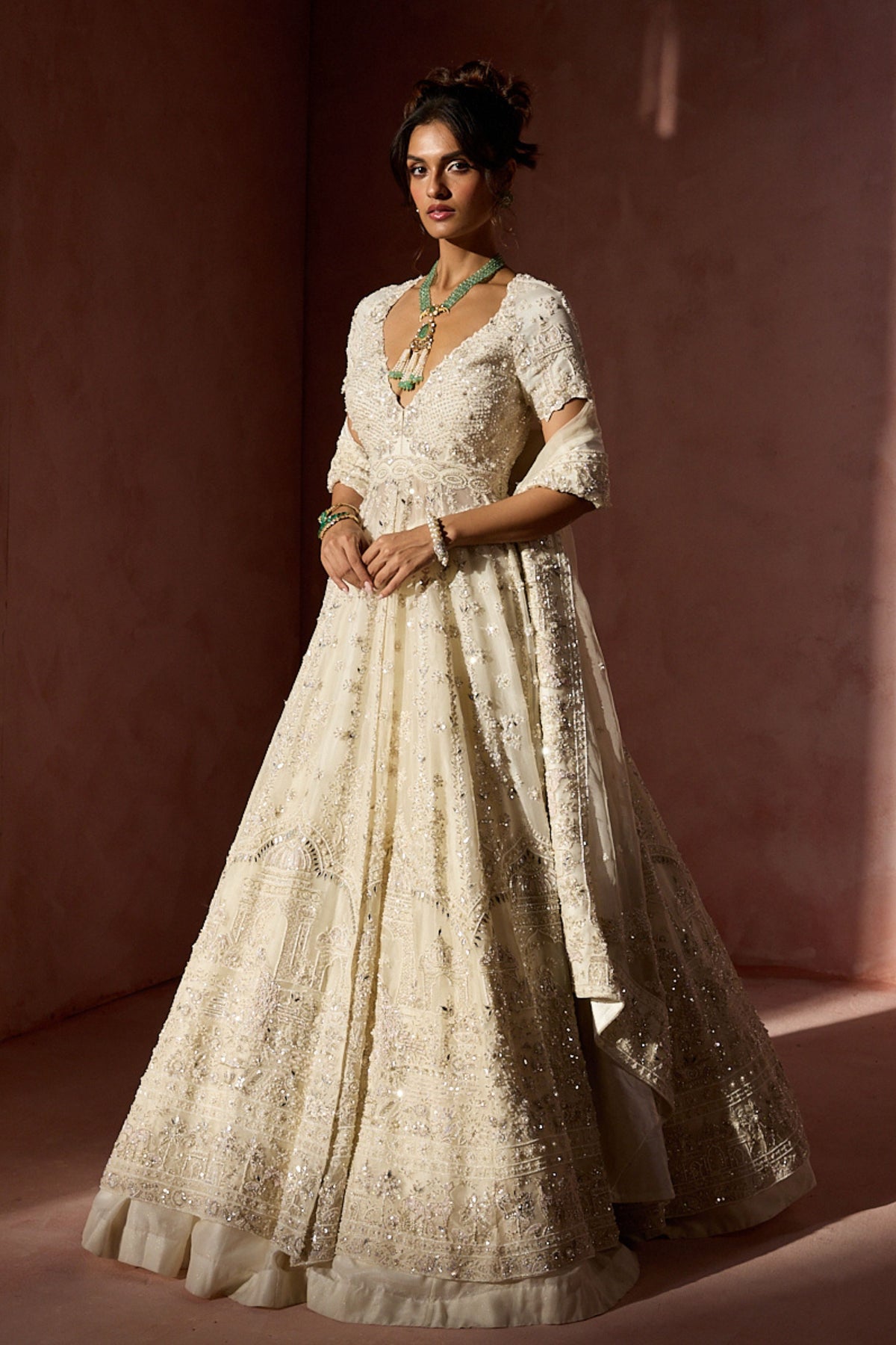 Off White Kalidar Lehenga Set