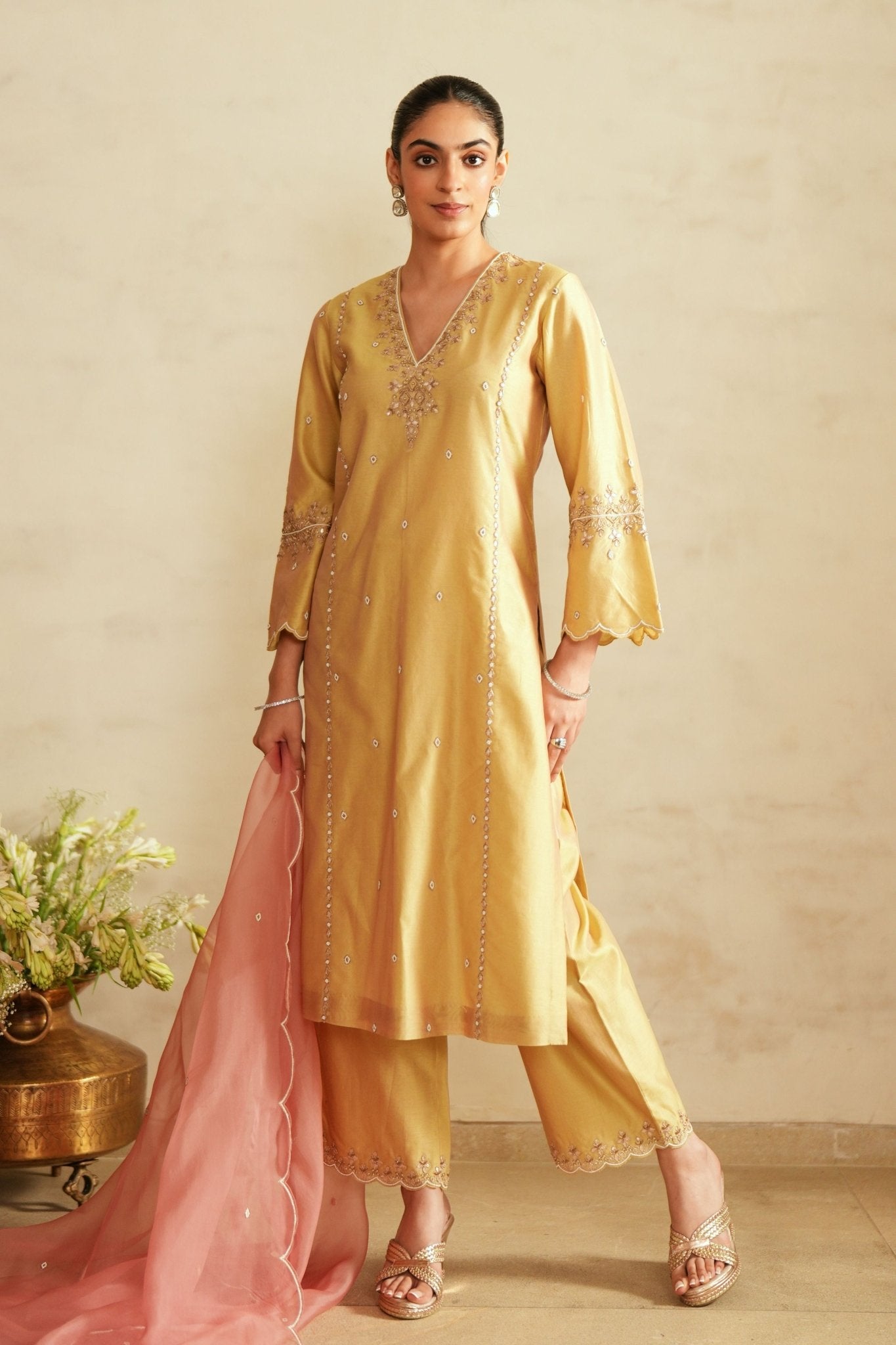 Mustard Green Kurta Set - Saisha By Charu Arora - Elahe