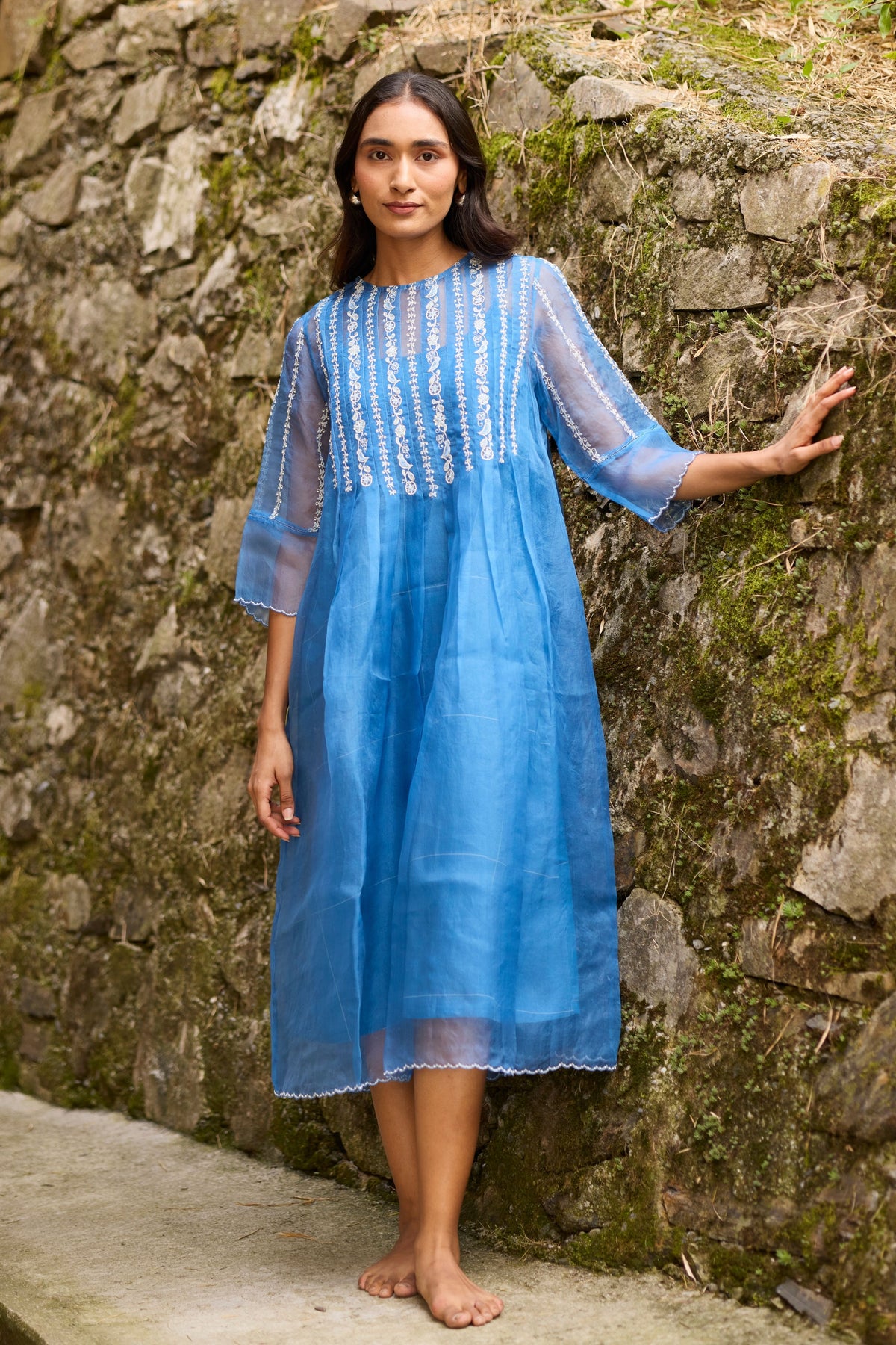 Embroidered Floral Pleated Dress