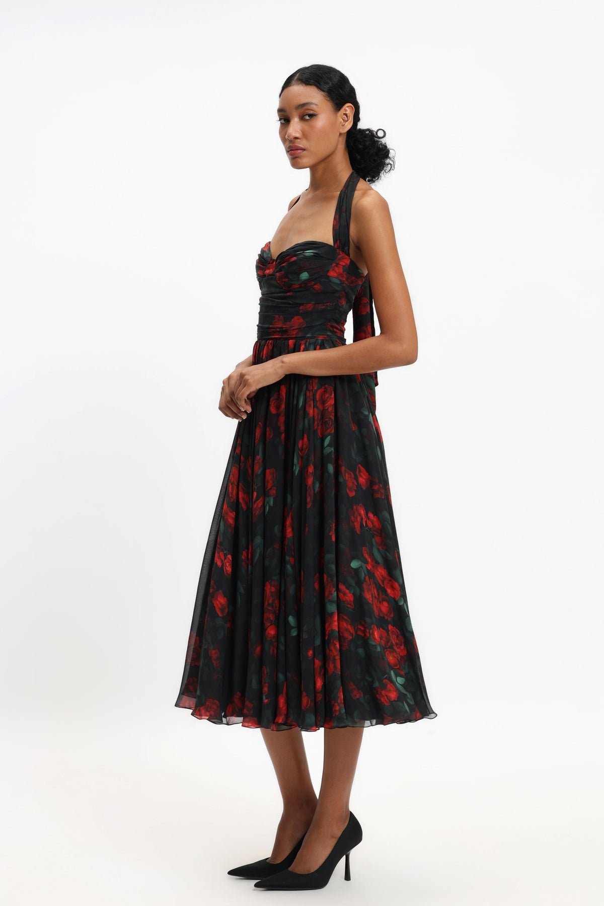 Red Rose Draped Dress