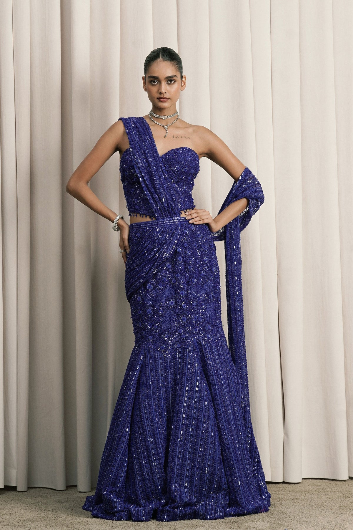 Royal Blue Tasseled Corset Lehenga