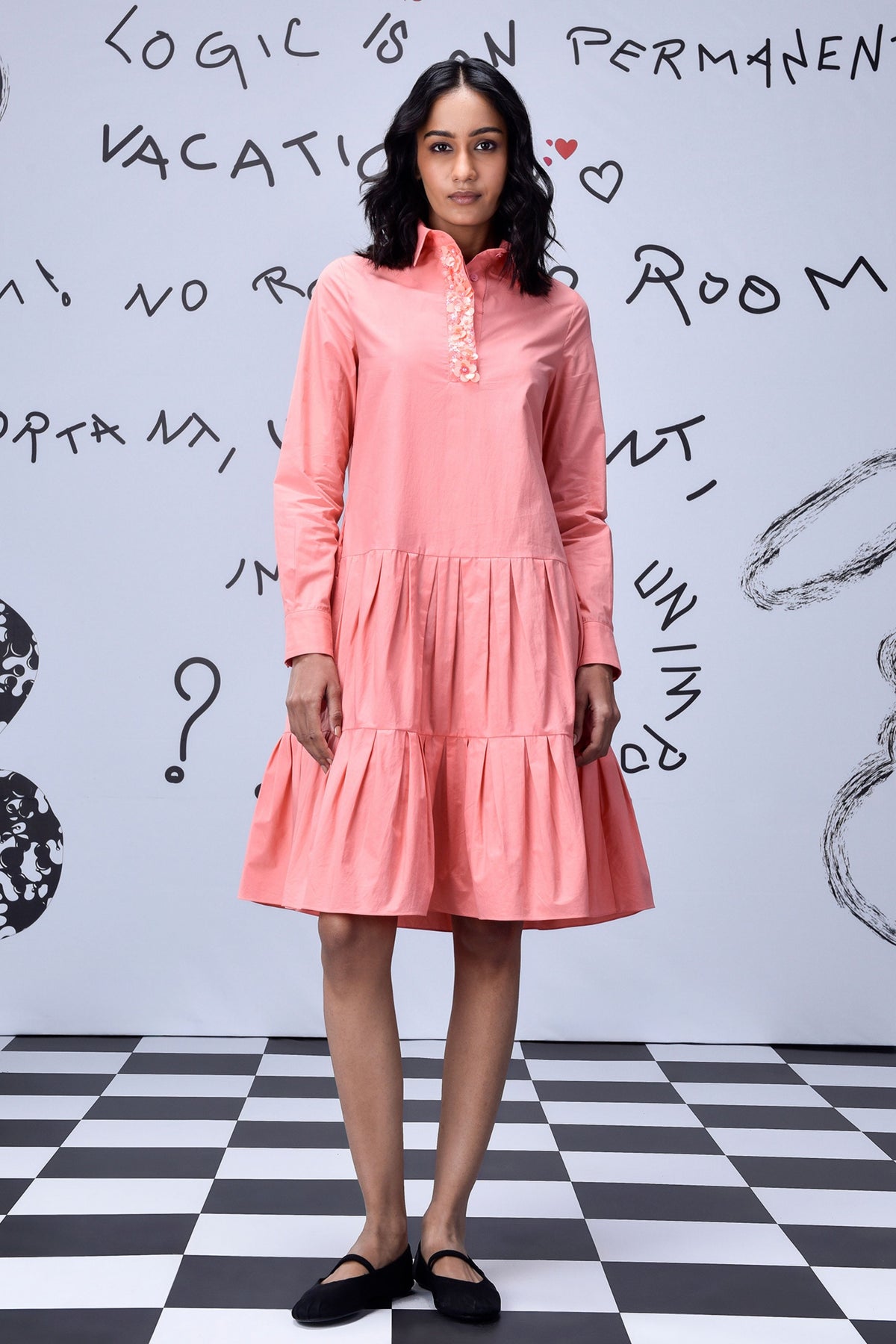 Sequenced Placket Dress Coral Peach