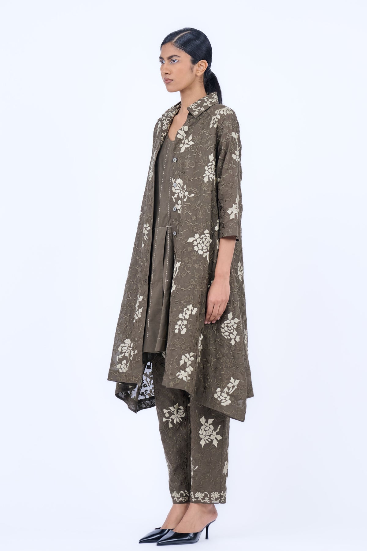 Khaki Tank With Kantha Work