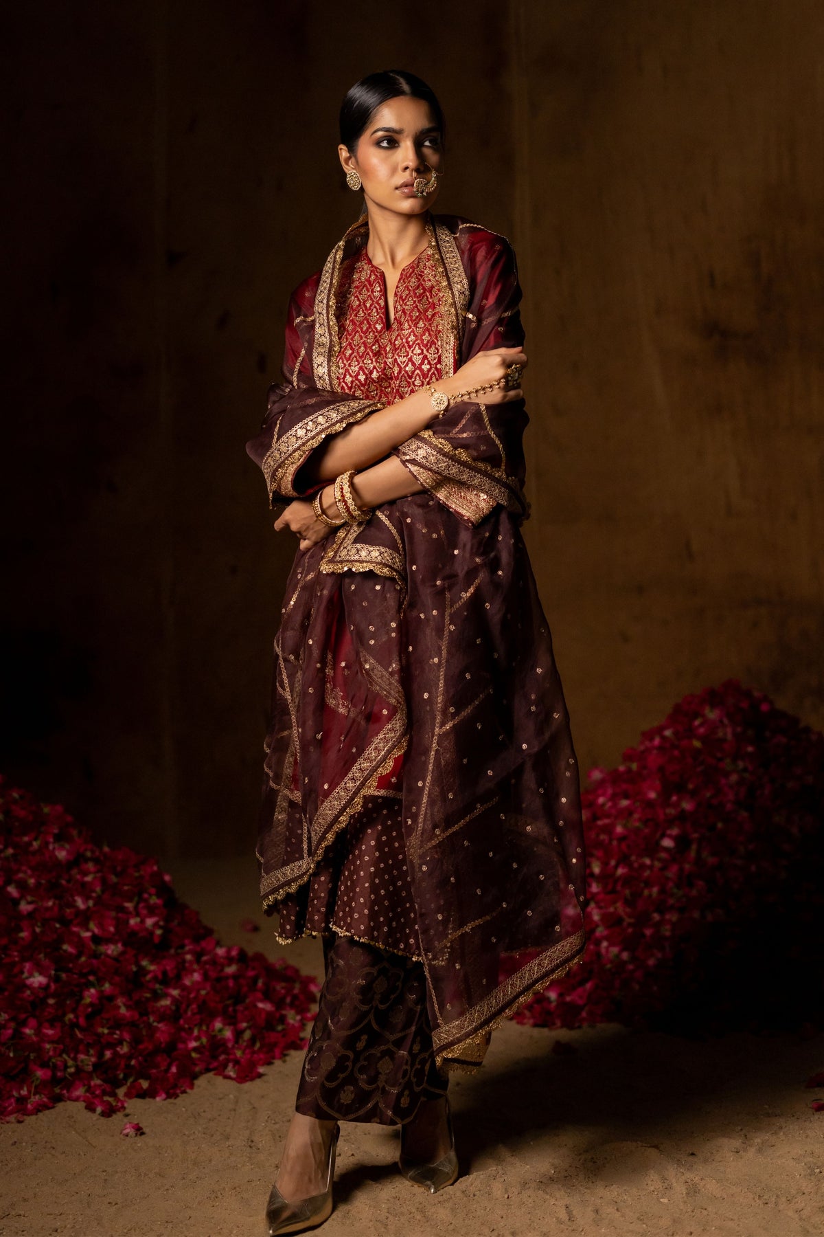 Brown Organza Dupatta