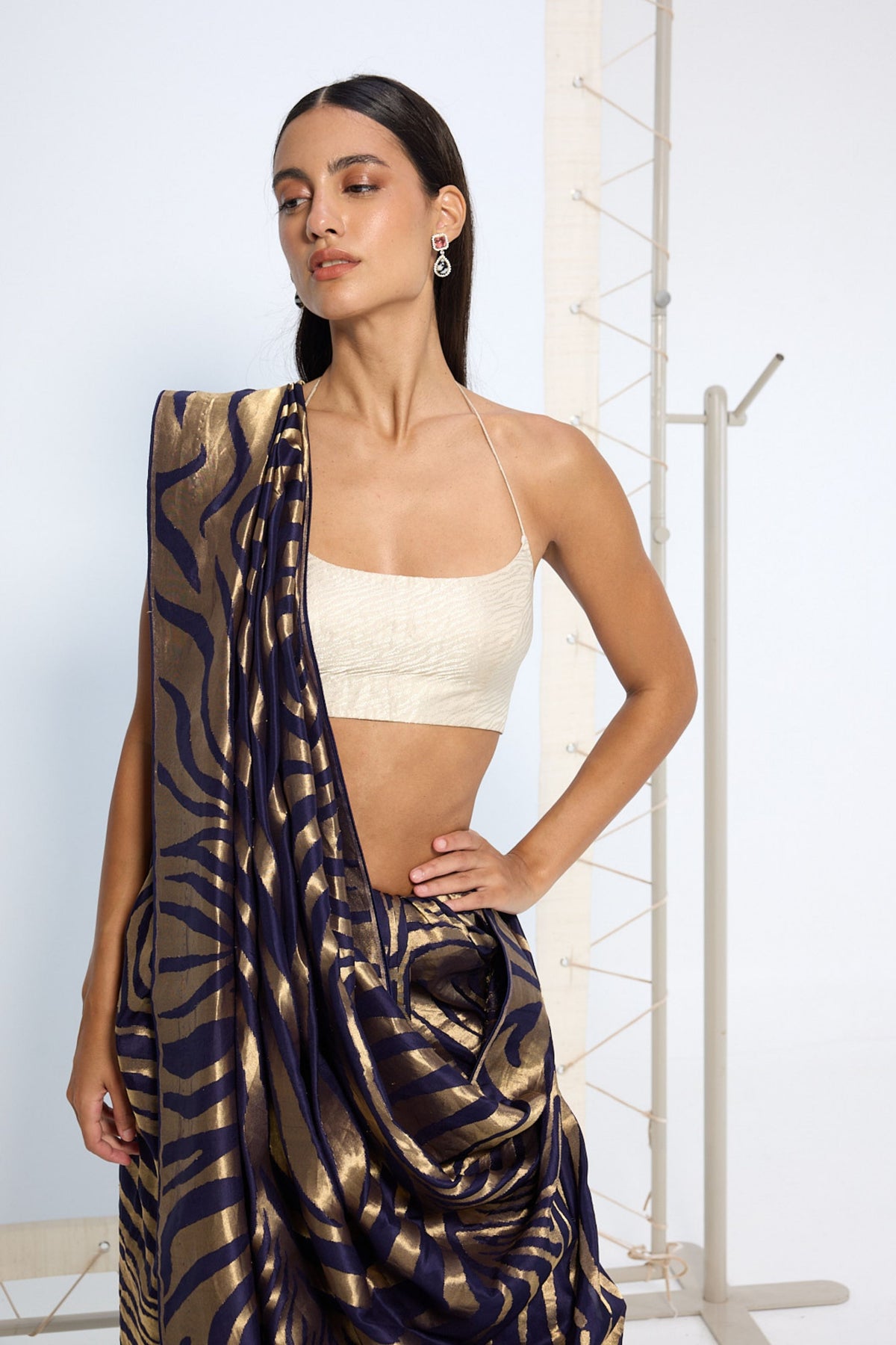 Blue and Gold Handwoven Saree