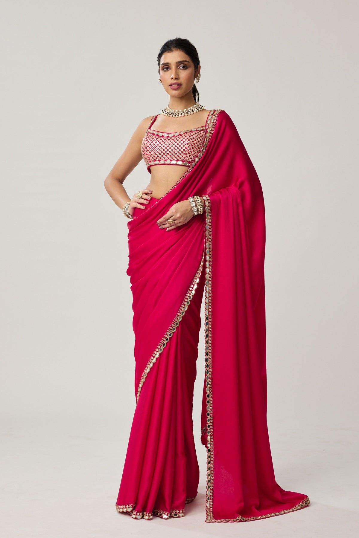 Crimson Red Embroidered Saree Set