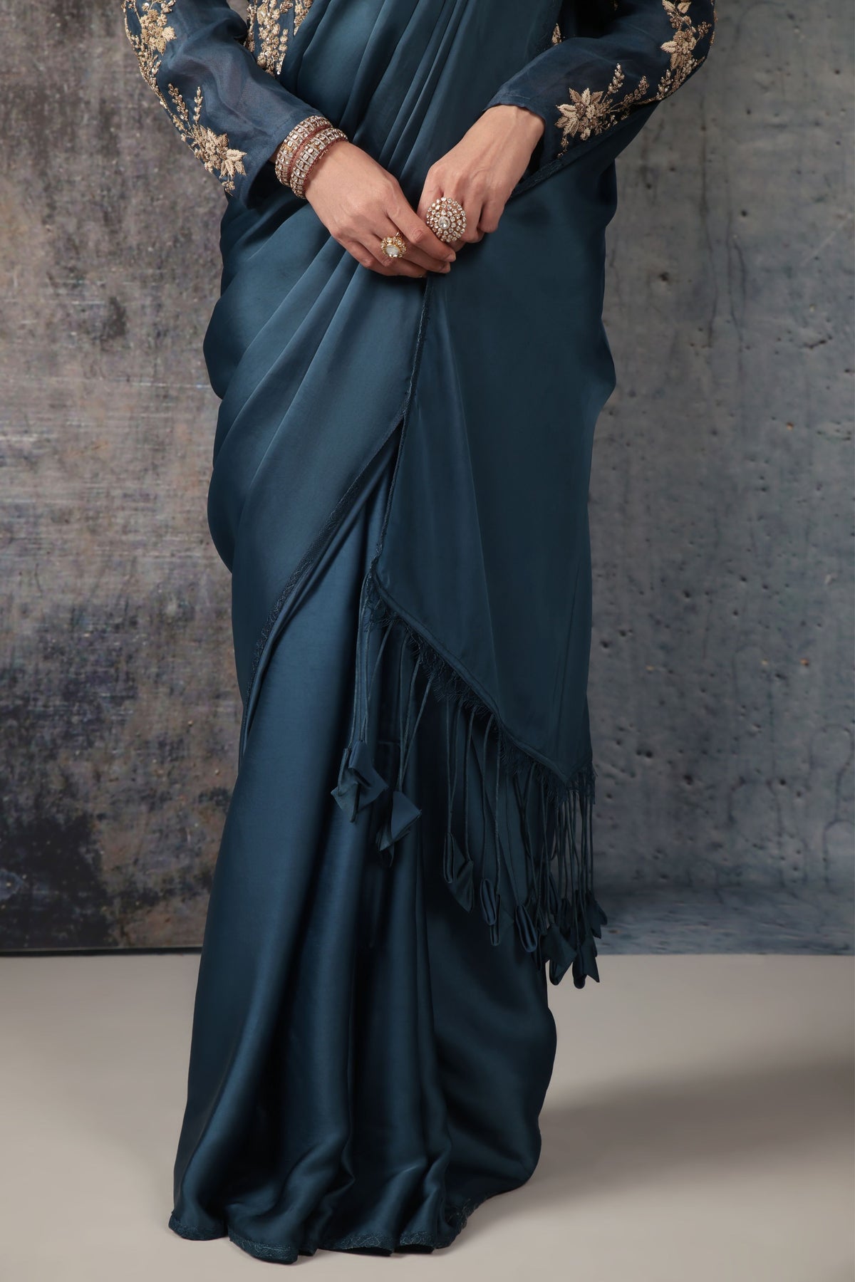 Blue Jacket Saree Set