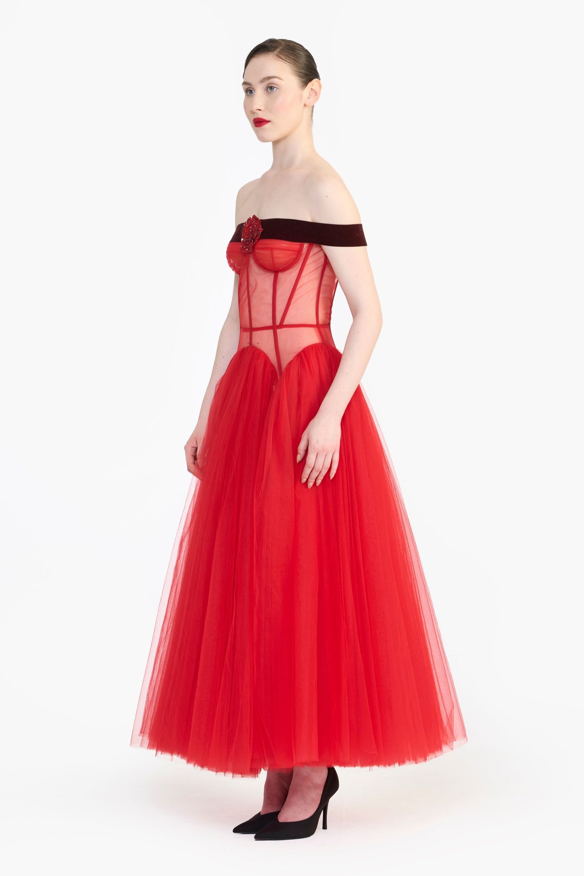 Drop Waisted Corseted Midi Dress