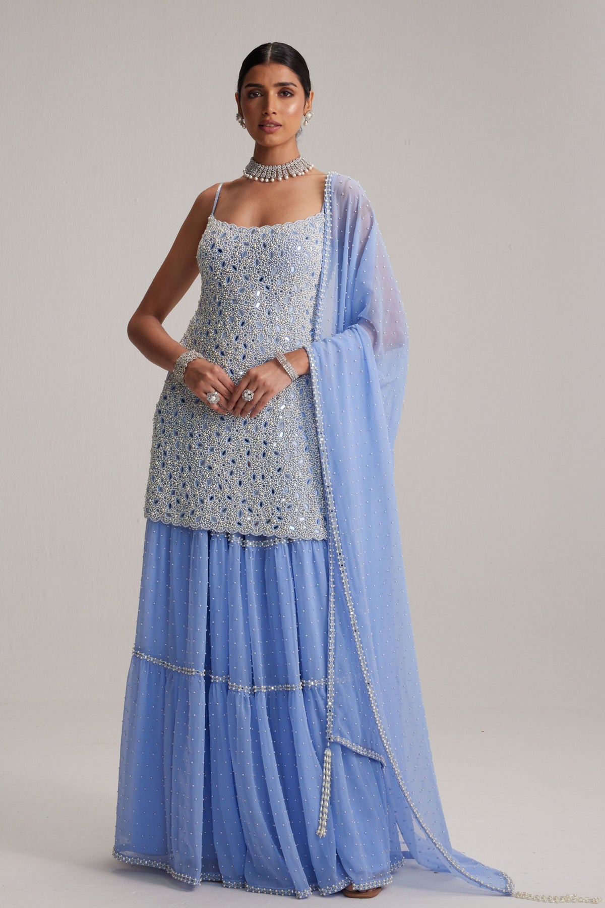 Dew Blue Sharara Set