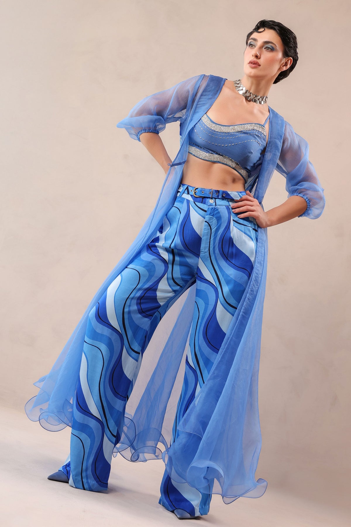 Ocean Blue Sheer Jacket Set