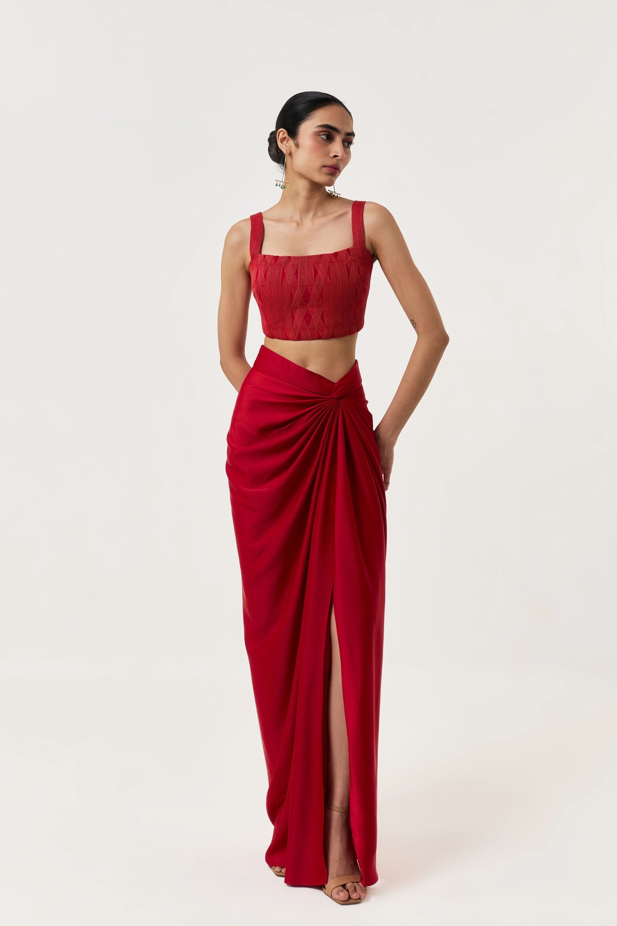 Entwined Red Corded Bustier Skirt Set