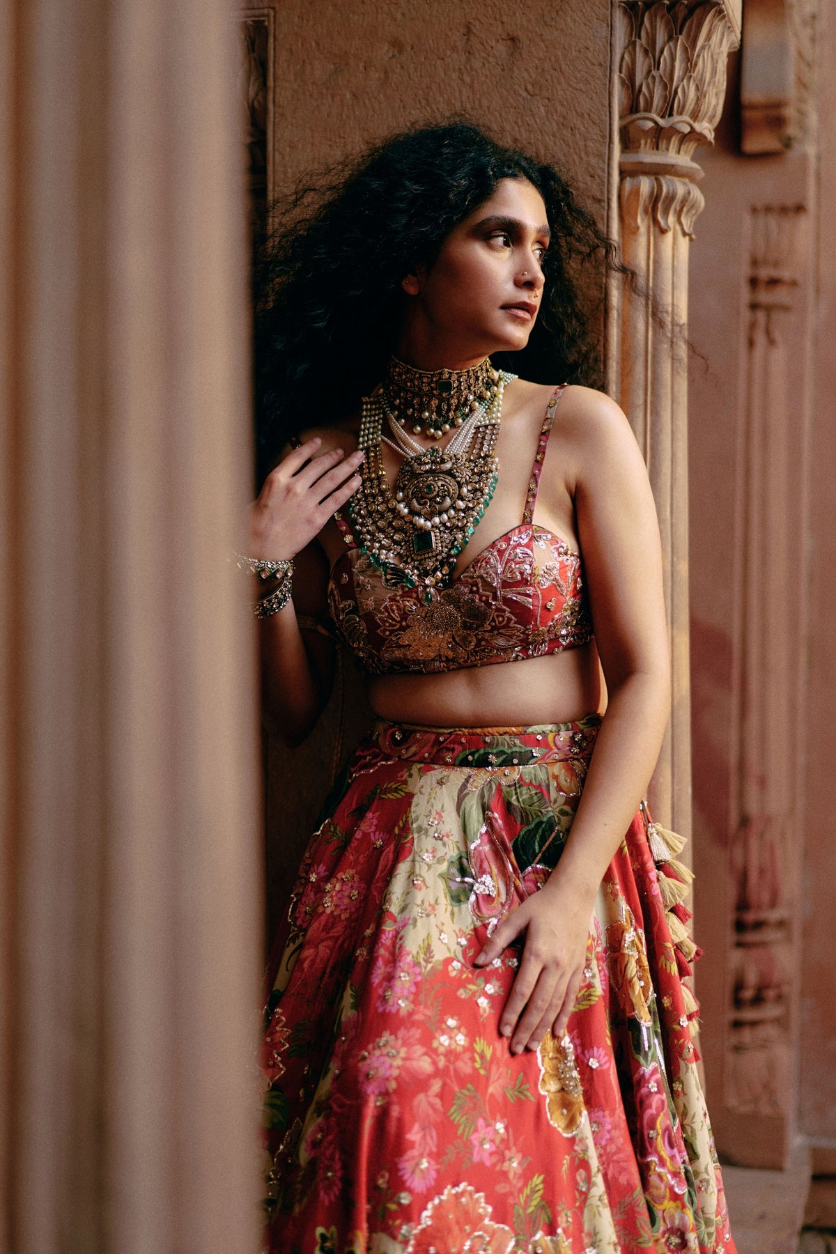 Red Map Printed Lehenga Set