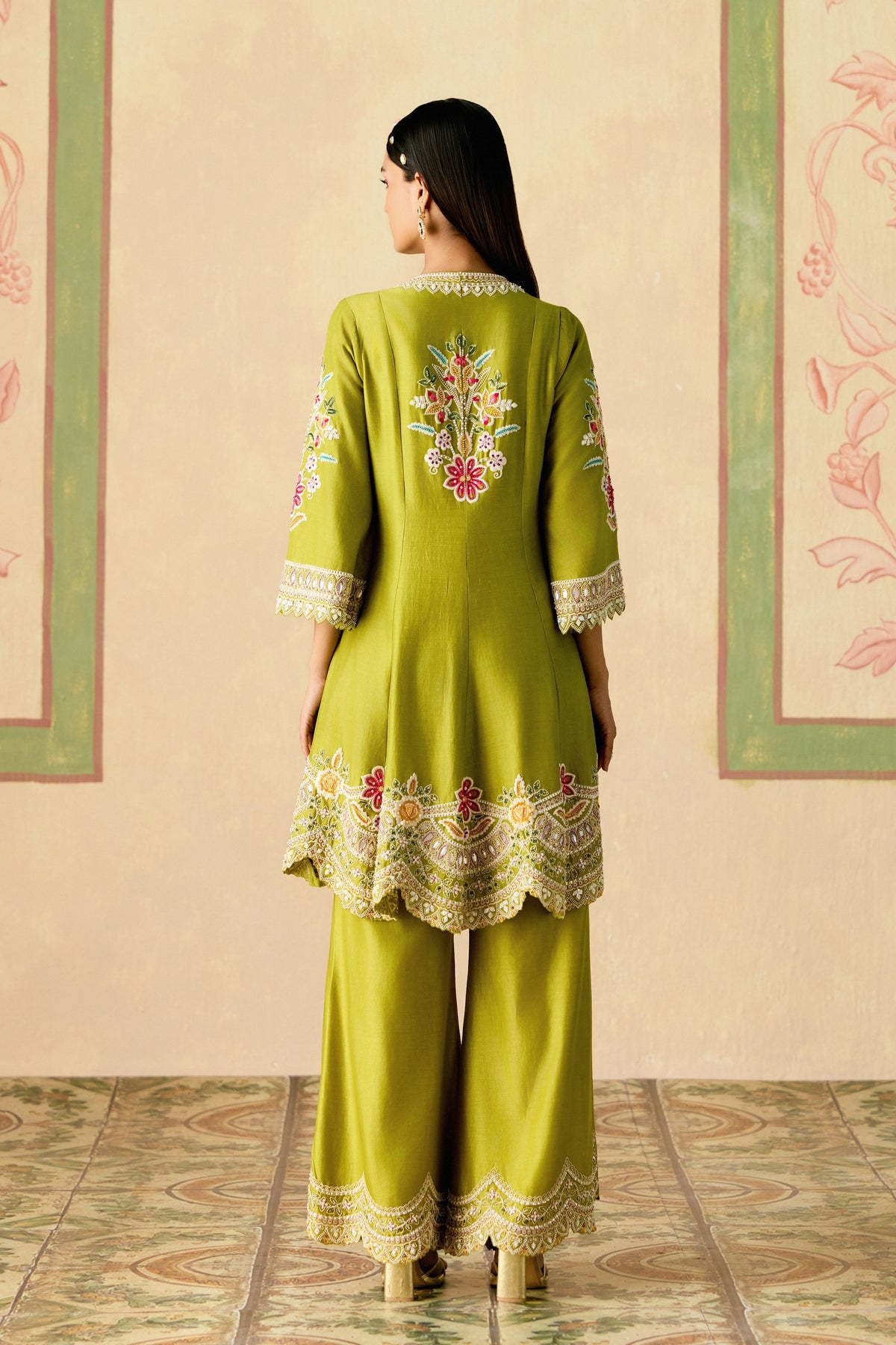 Olive Cordwork Short Kurta Set
