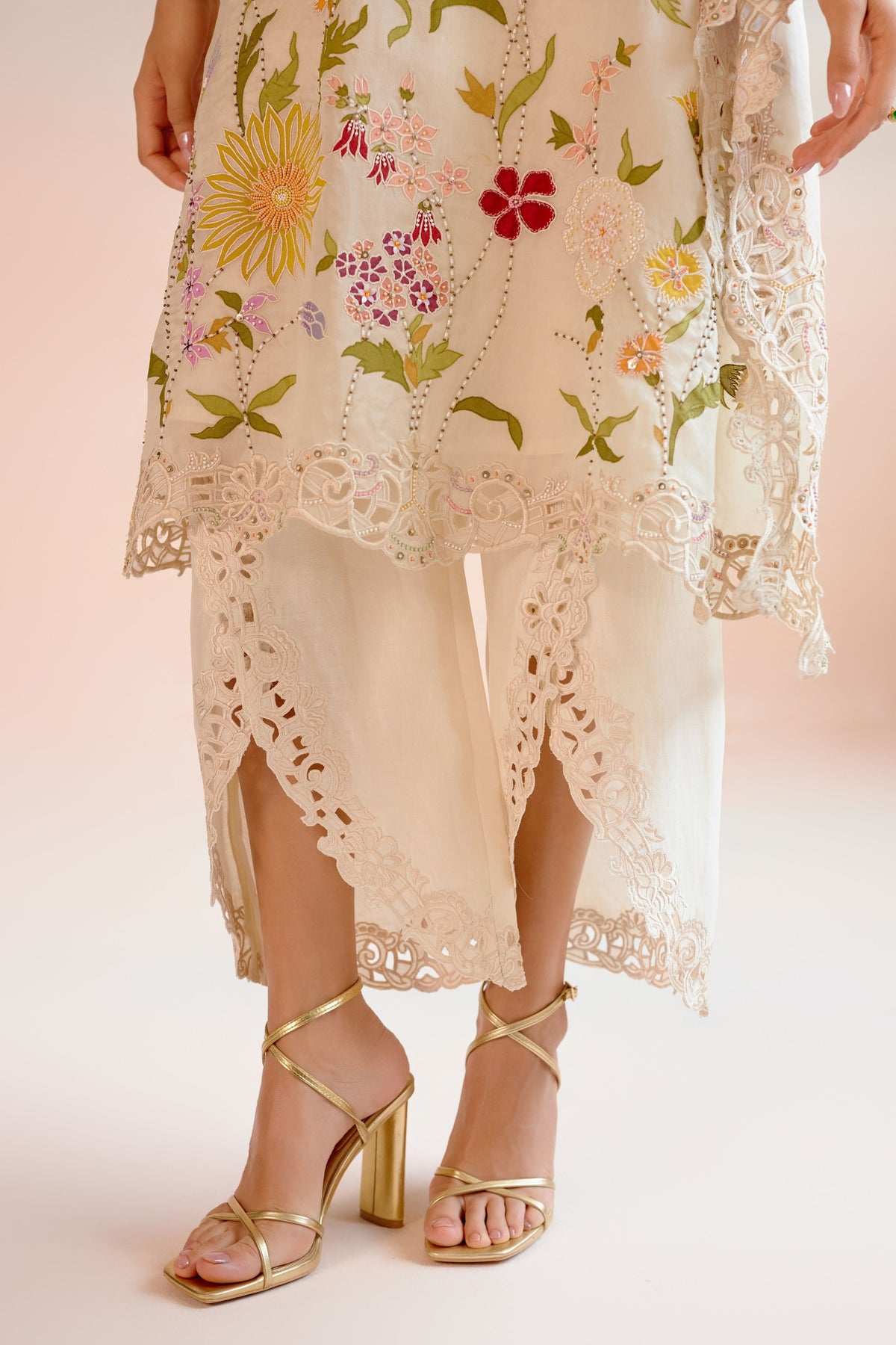 Ivory Cutwork Tulip Pants