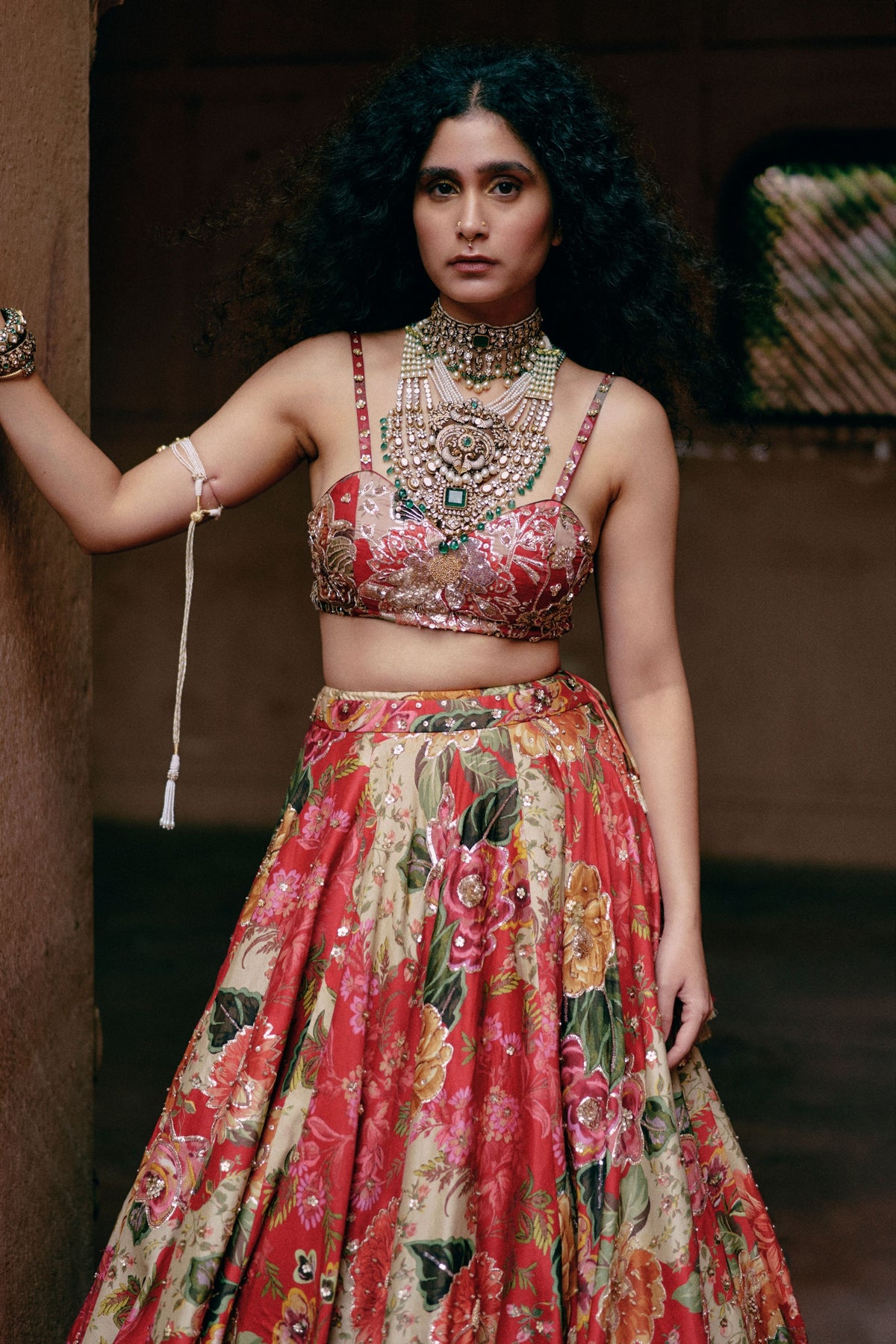 Red Map Printed Lehenga Set