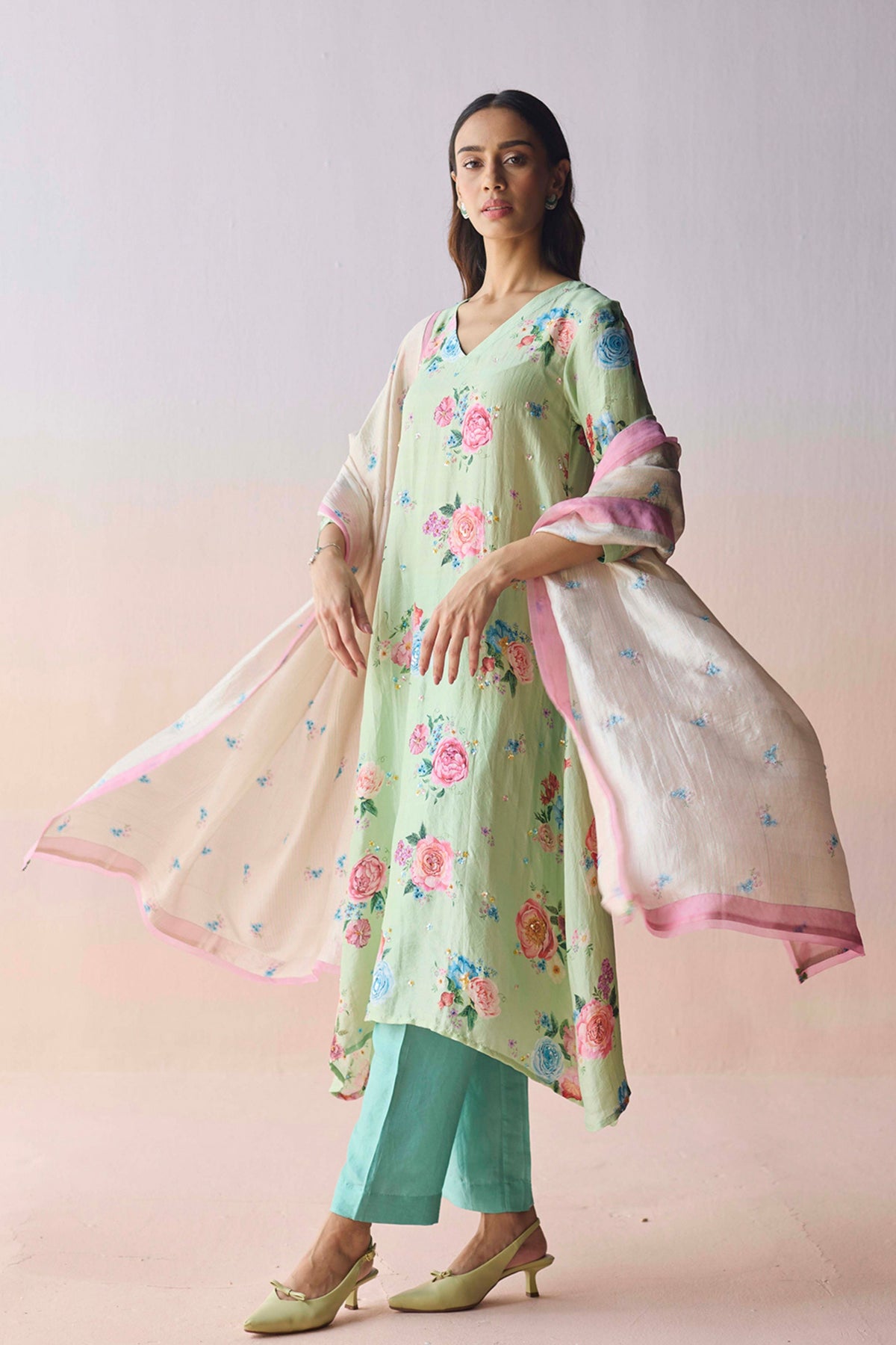 Kindred Petals Green Kurta and Pants