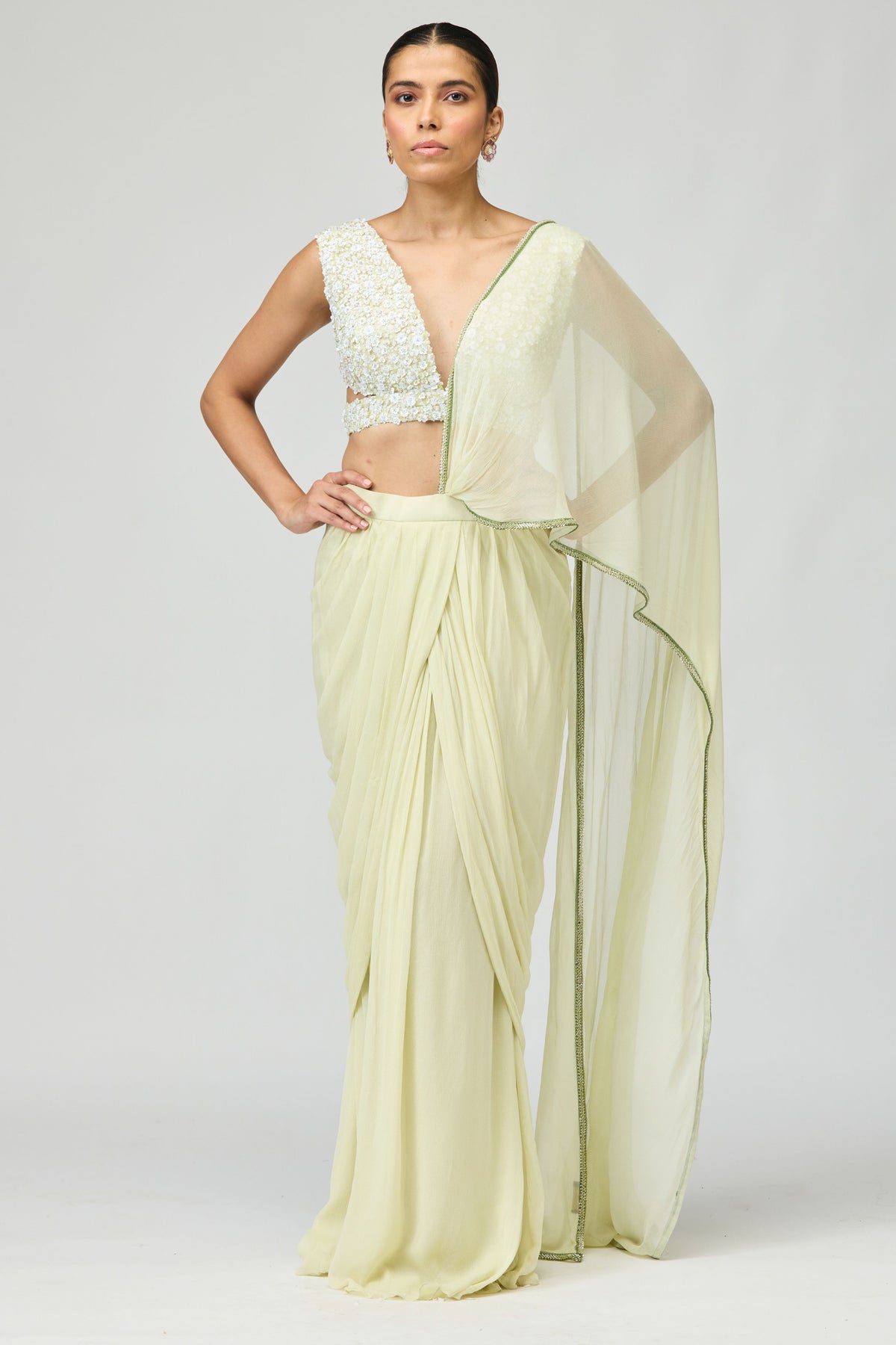 Silk Chiffon Lime Green  Saree