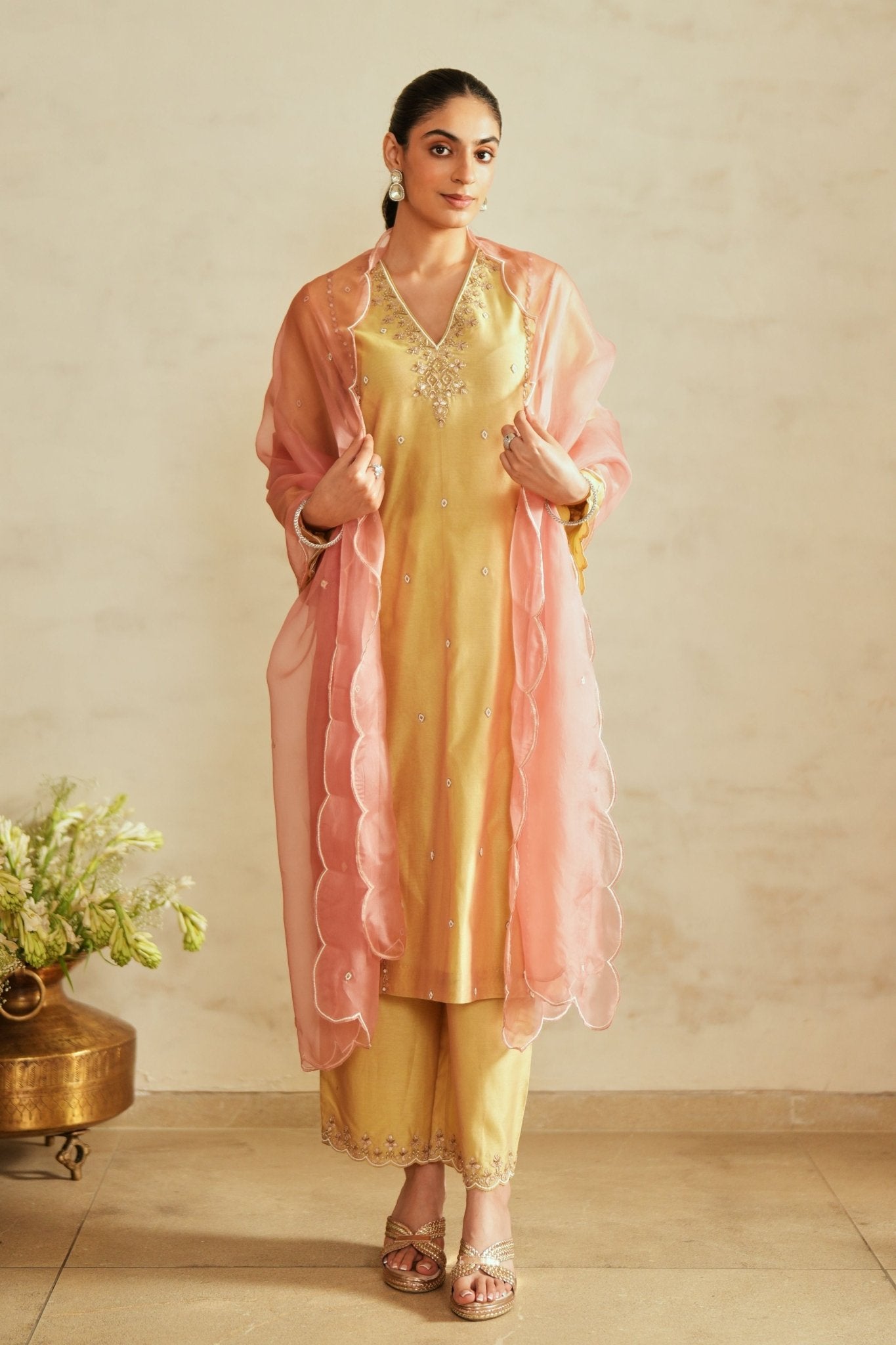Mustard Green Kurta Set - Saisha By Charu Arora - Elahe