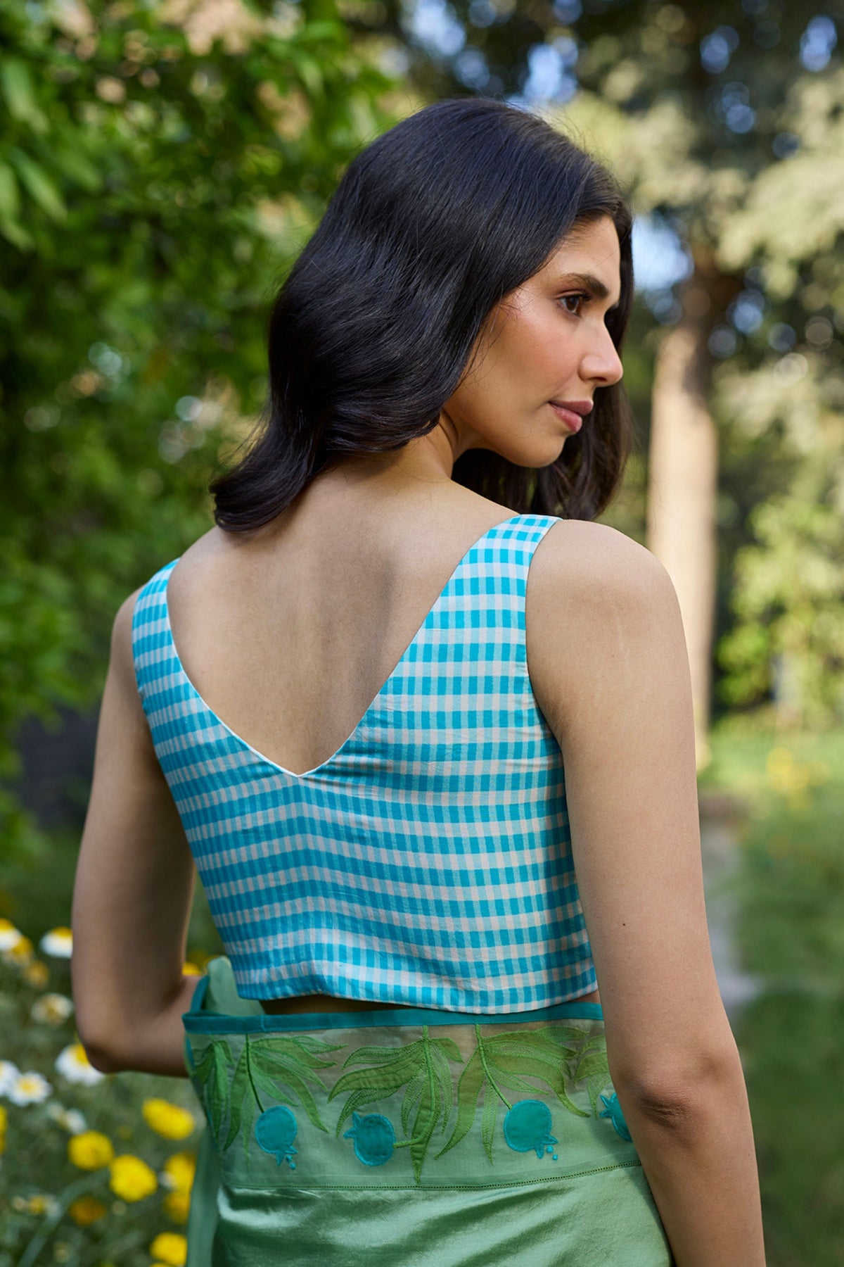 Windowpane Blue Checkered Blouse