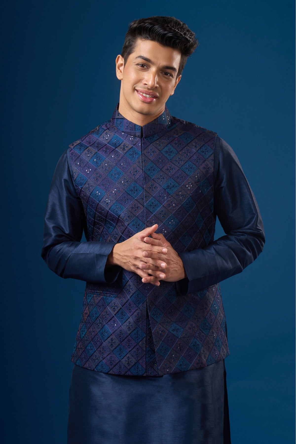 Royal Blue Kurta-bundi Set