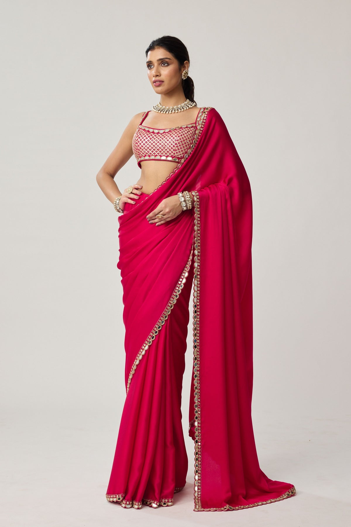 Crimson Red Embroidered Saree Set
