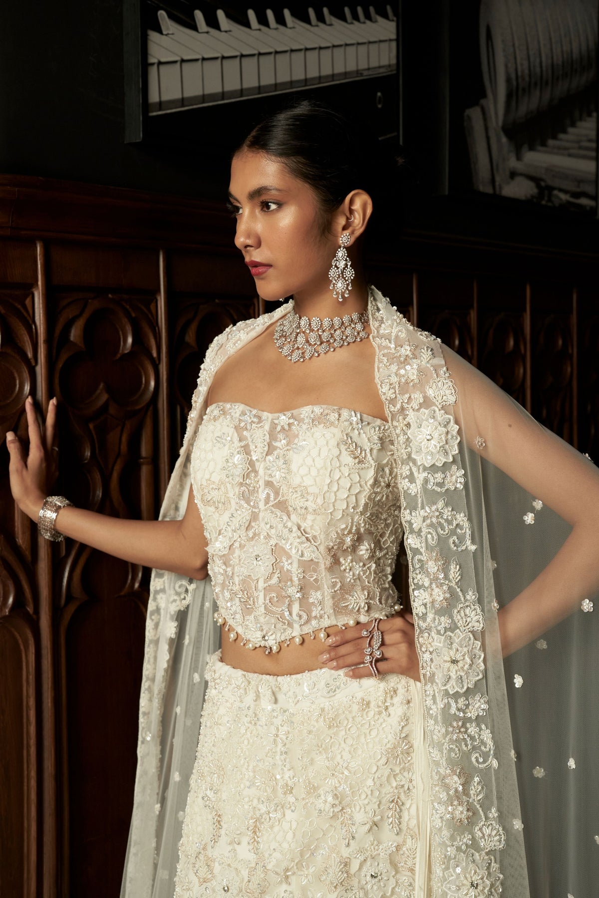 Ivory Fish Cut Lehenga Set