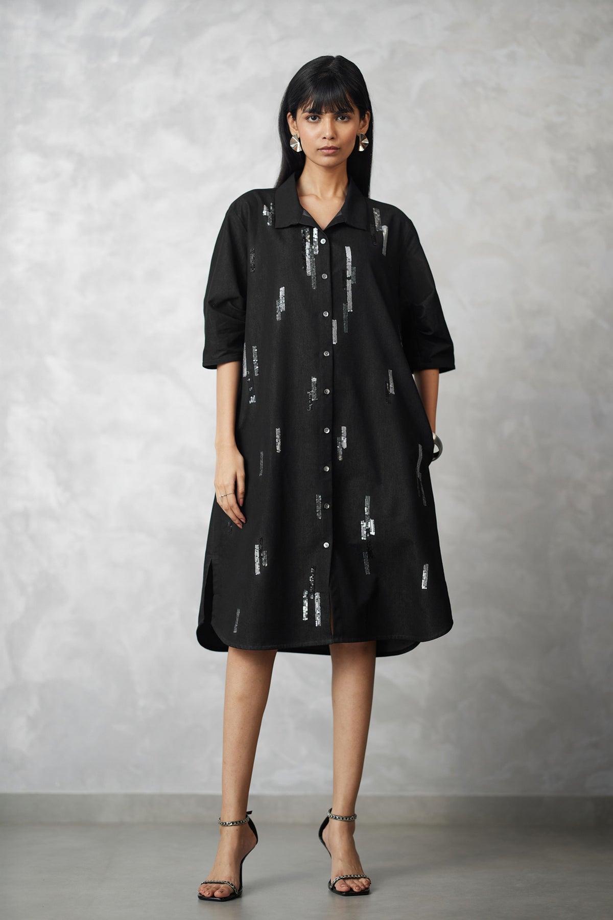 Bubble Sleeve Lounge Black Dress
