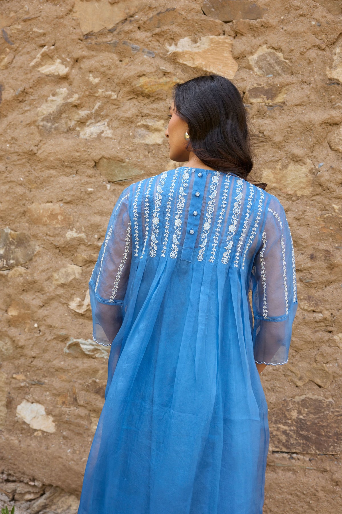 Embroidered Floral Pleated Dress
