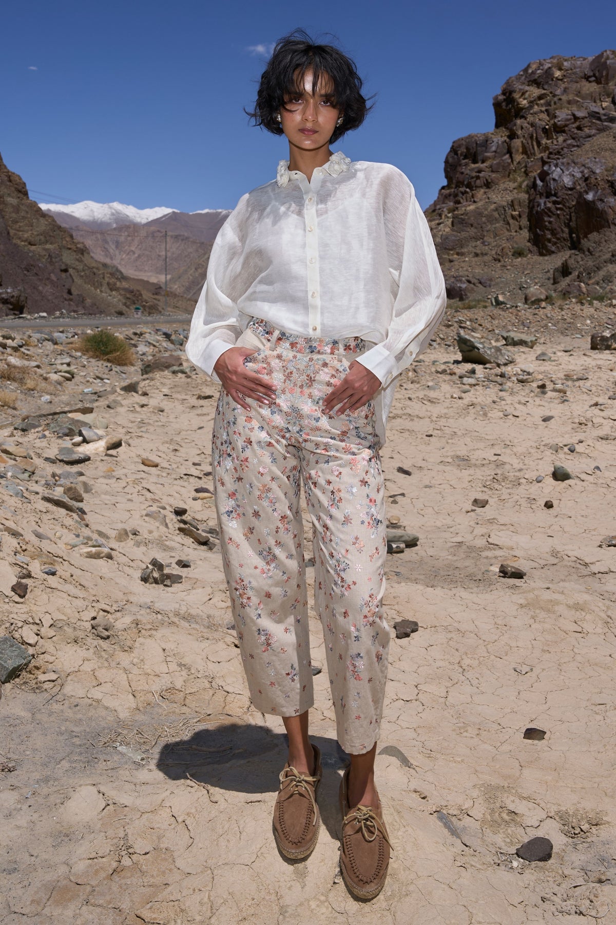 Floral Collar Silk Linen Shirt