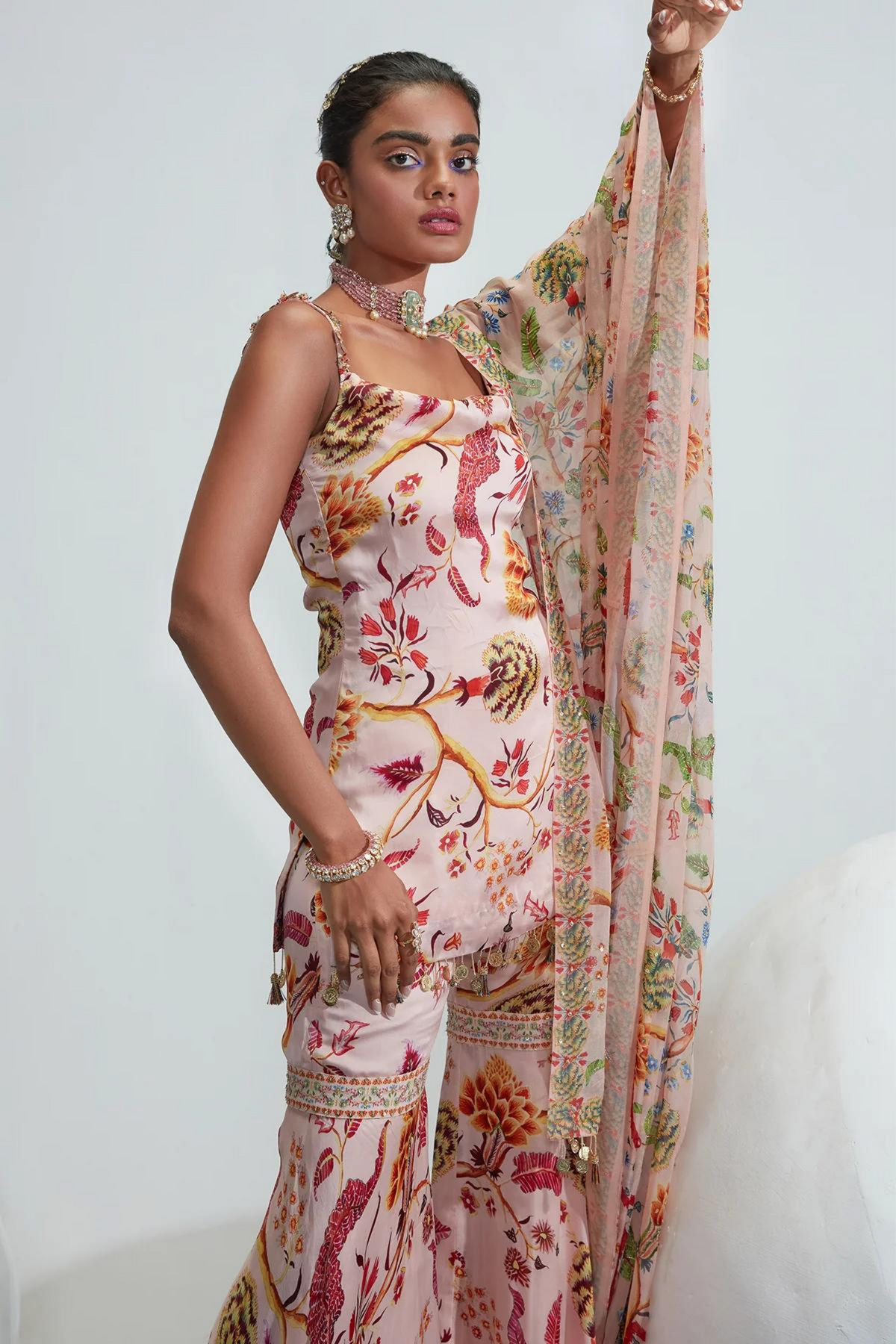 Zina Nude Embroidered Gharara Set