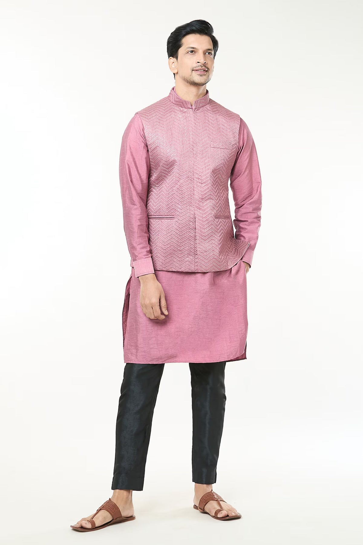 Mauve Pink Embroidered jacket Set