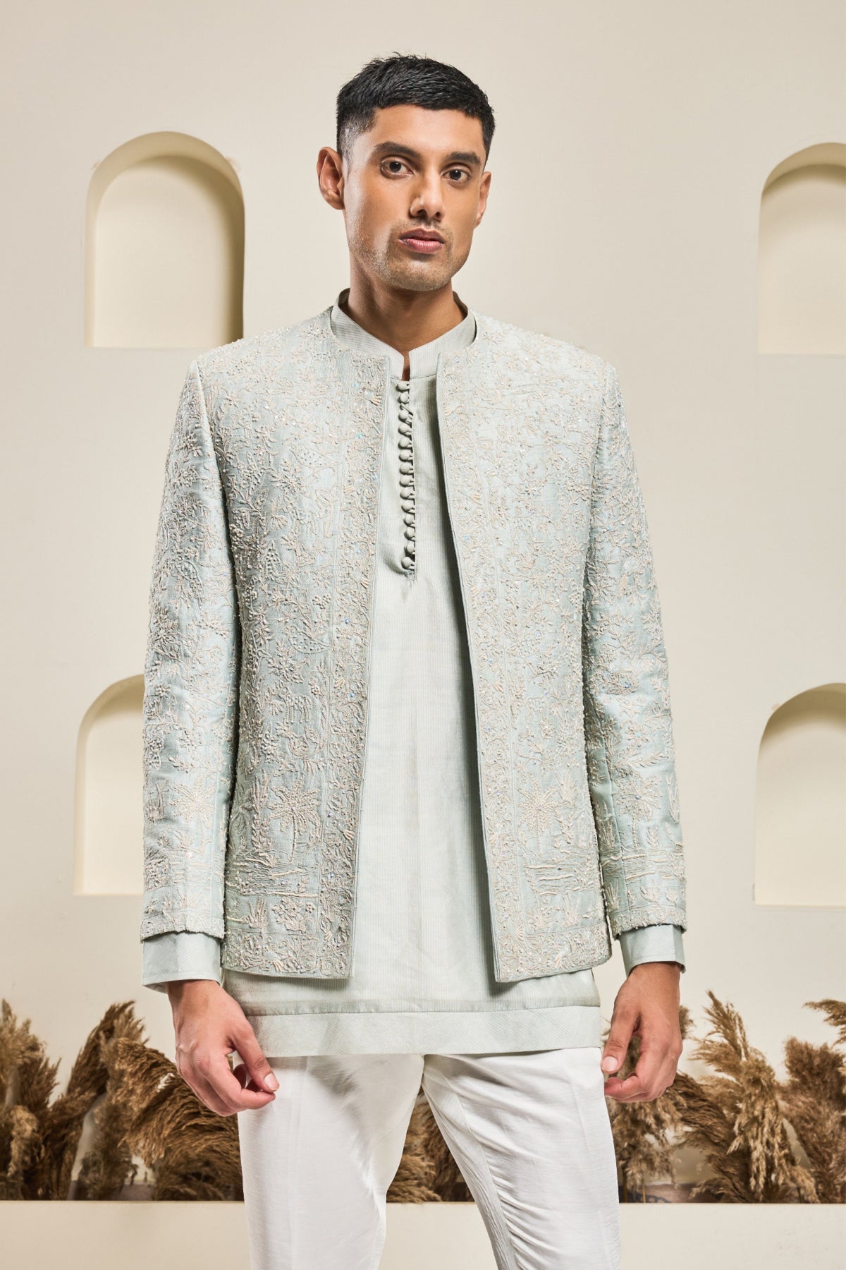 Open Ice Blue Bandhgala Set
