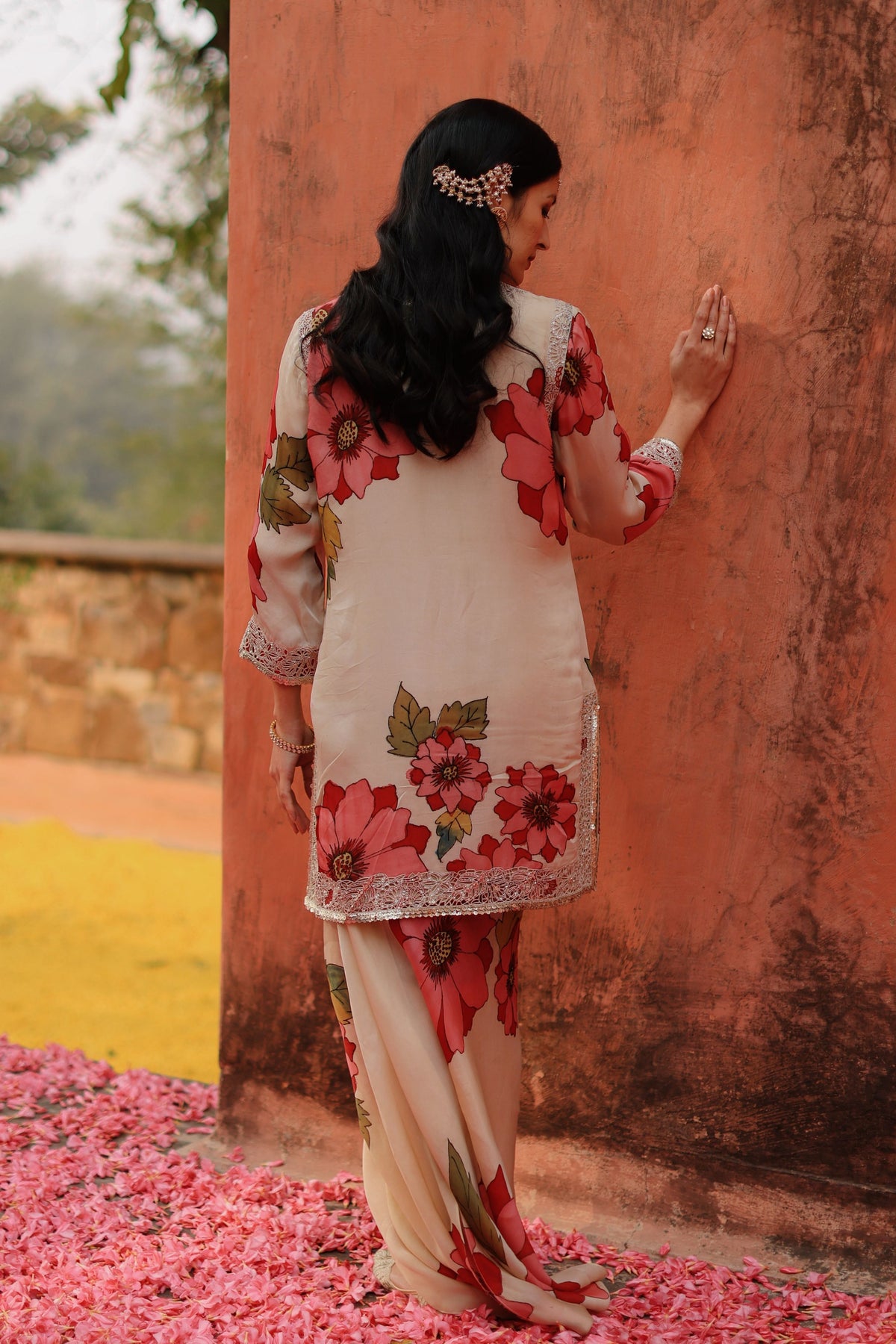 Ivory Petal Kalam Skirt Set
