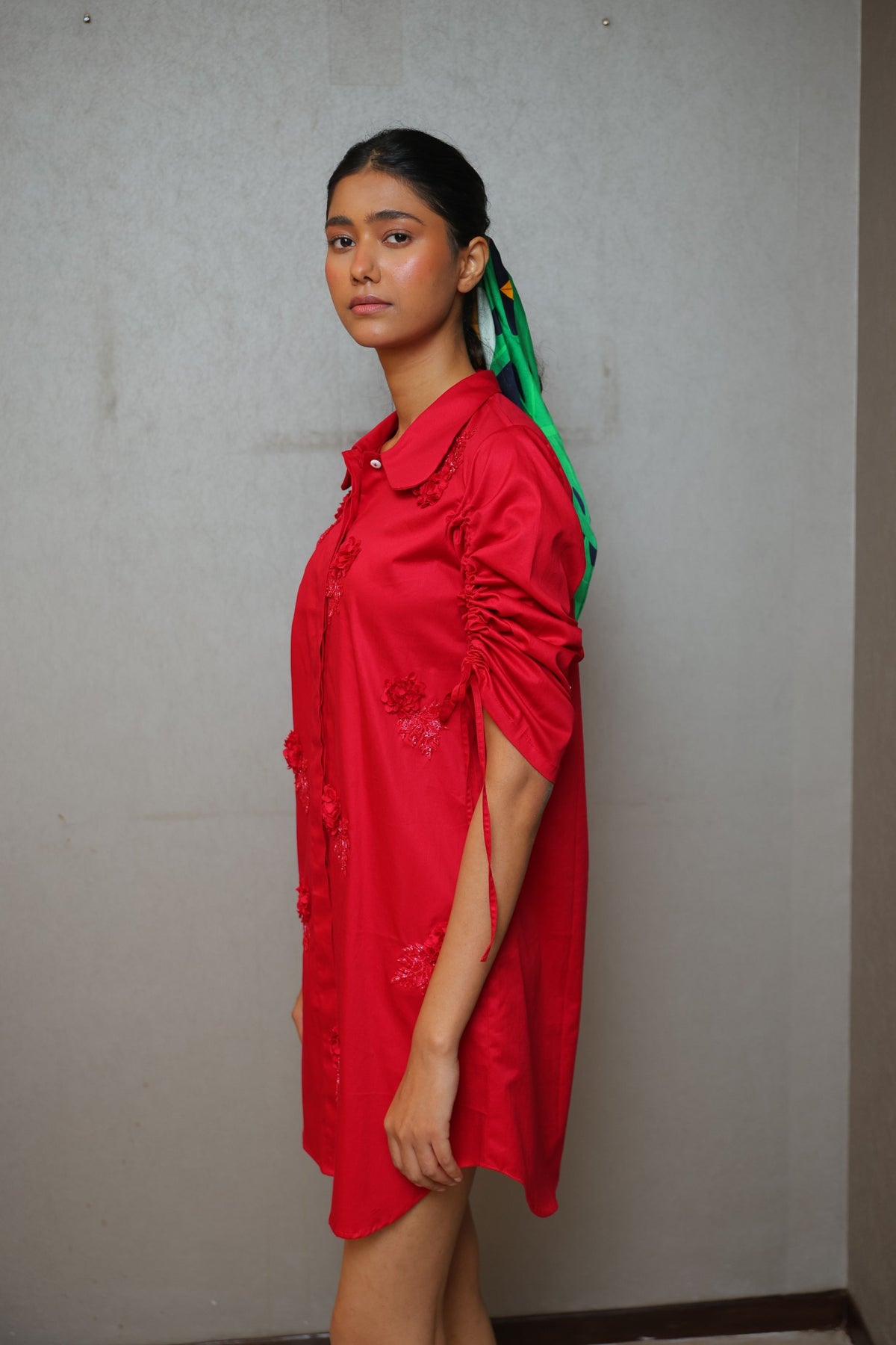 Poppy Parade Drawstring Red Dress