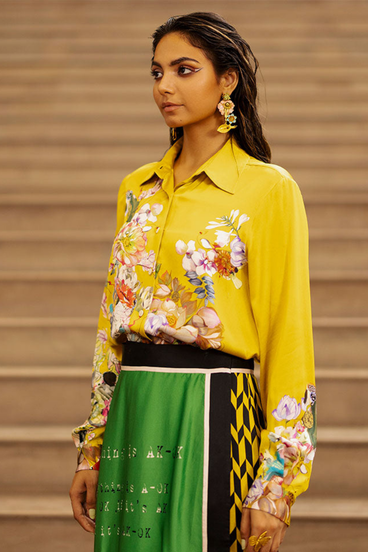 Floral Print Shirt With Wrap Skirt