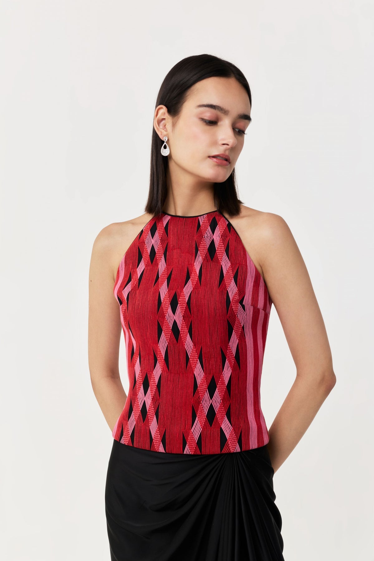 Entwined Corded Black Red Skirt Set