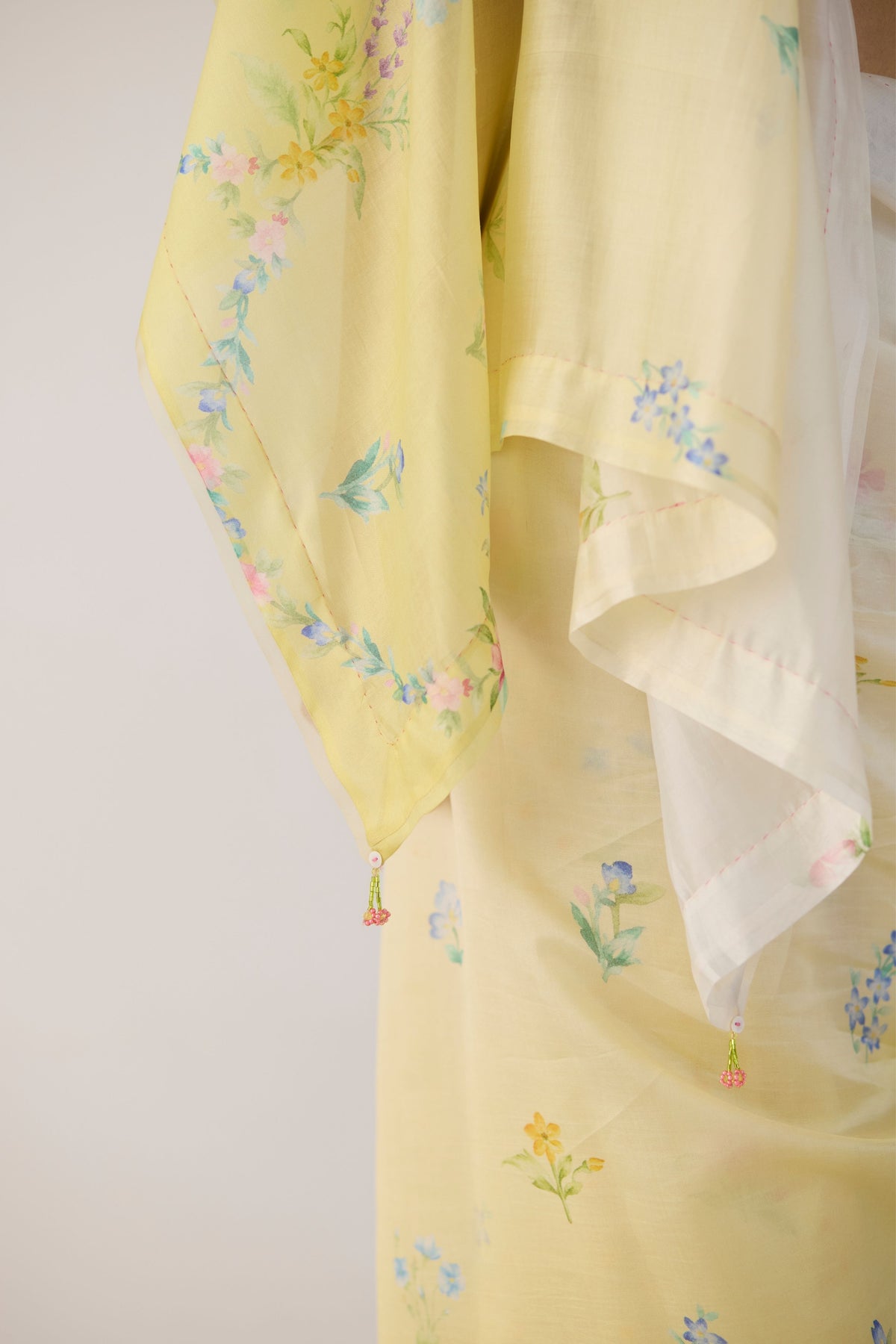 Yellow Clover Field Mulberry Organza Silk Sari