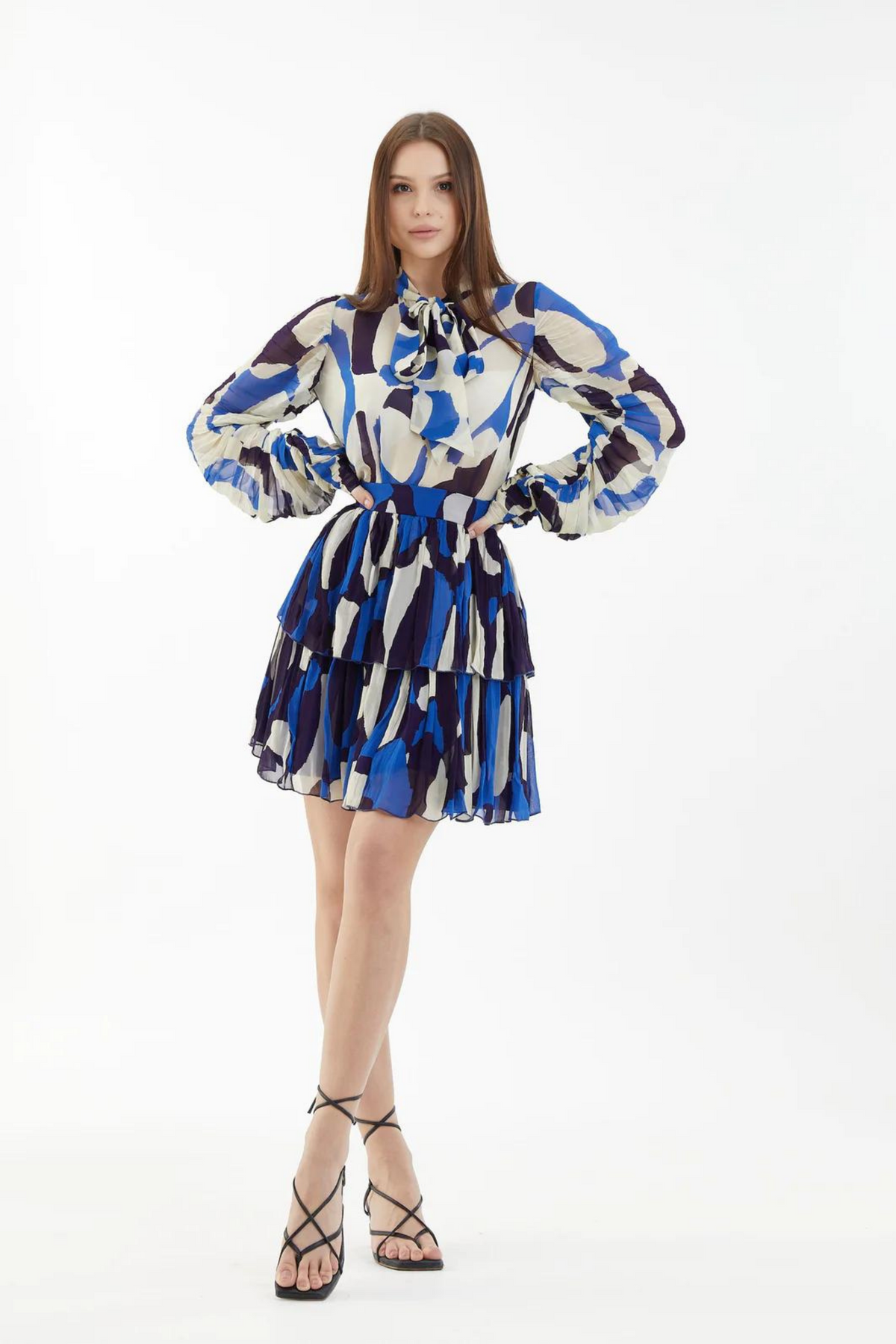 Blue And White Abstract Short Skirt